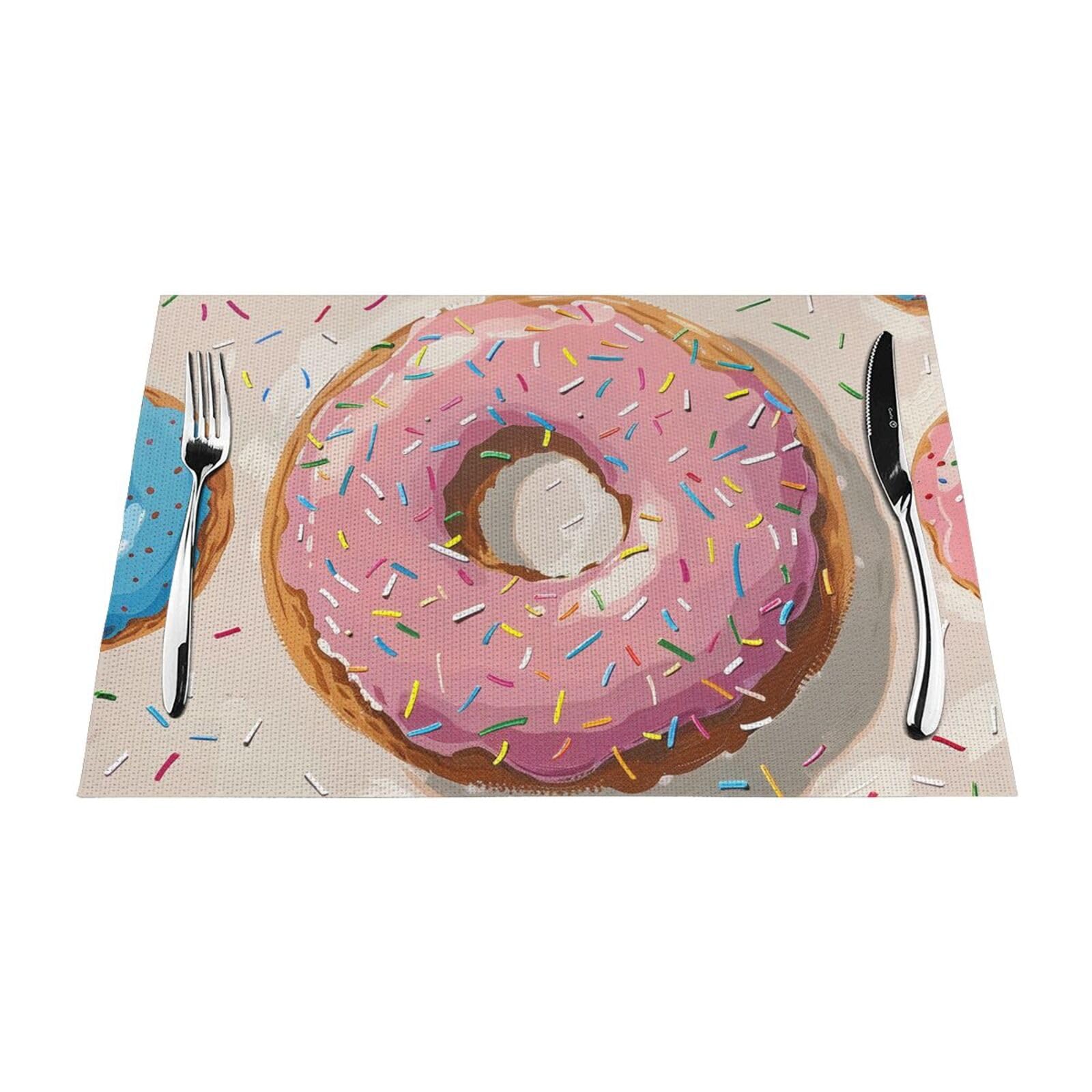 Donuts Printed PVC Placemat 1 PCS for Kitchen Dining Table Heat-resistand Washable Table Mats 18x12 in