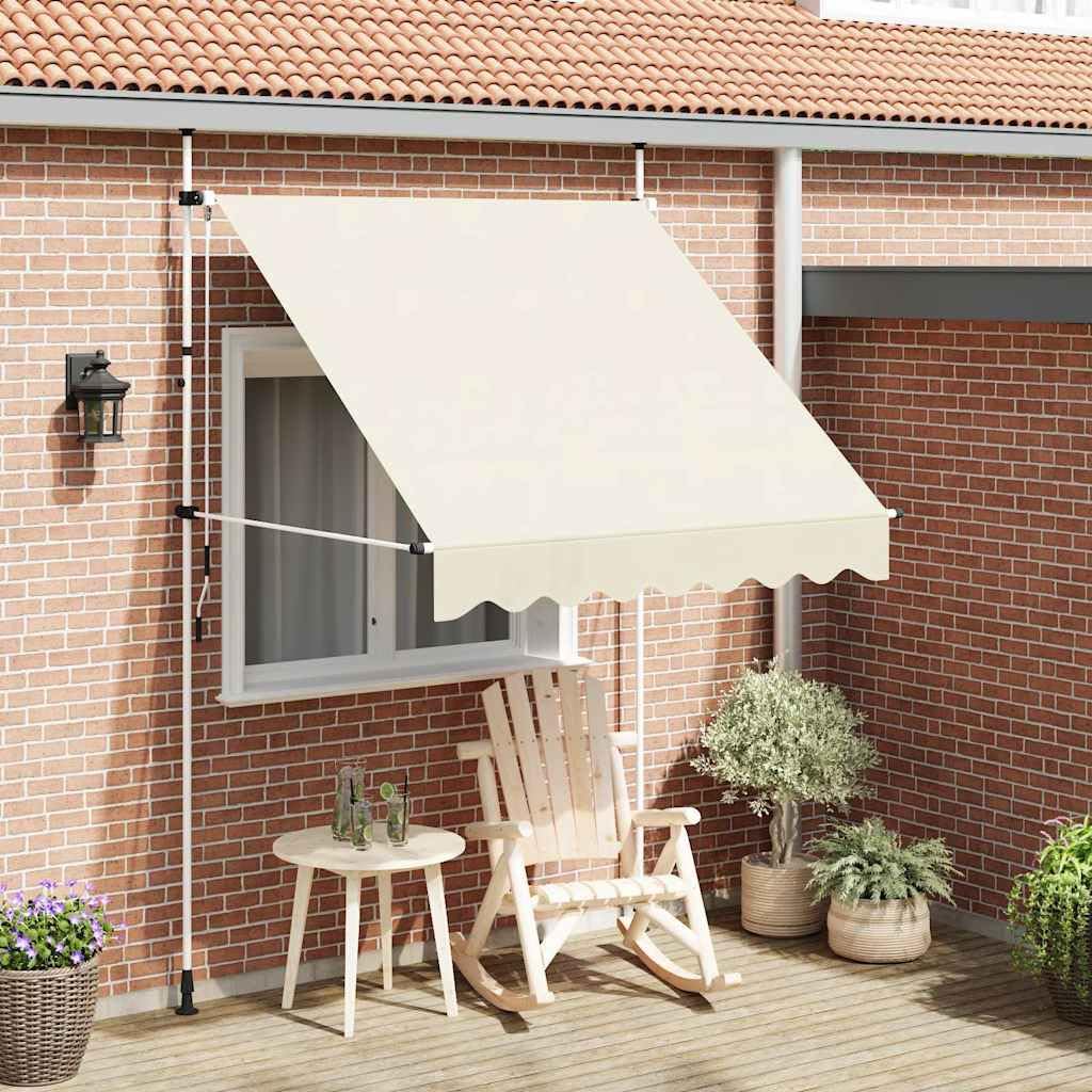 Tenda da sole retrattile manuale, 200 cm, colore bianco crema, per balcone, terrazza, giardino, esterno, impermeabile, resistente al vento, estensibile, con manovella e montaggio a parete
