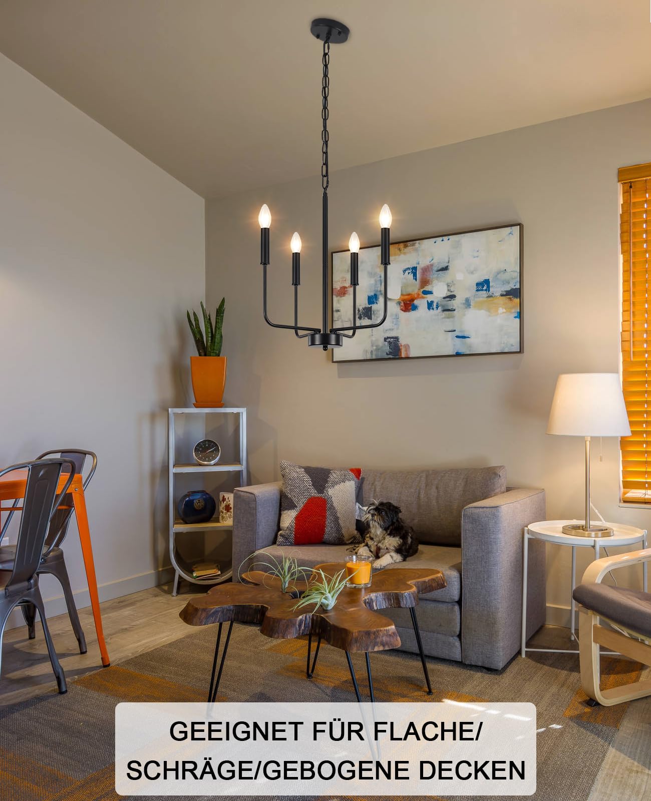 Vinatge Kronleuchter Schwarz Deckenleuchte Wohnzimmer, 4 Lichter Pendelleuchte Industriell Modern Hängeleuchte für Küche Esszimmer Schlafzimmer Flur, Höhenverstellung, Ohne Leuchtmittel
