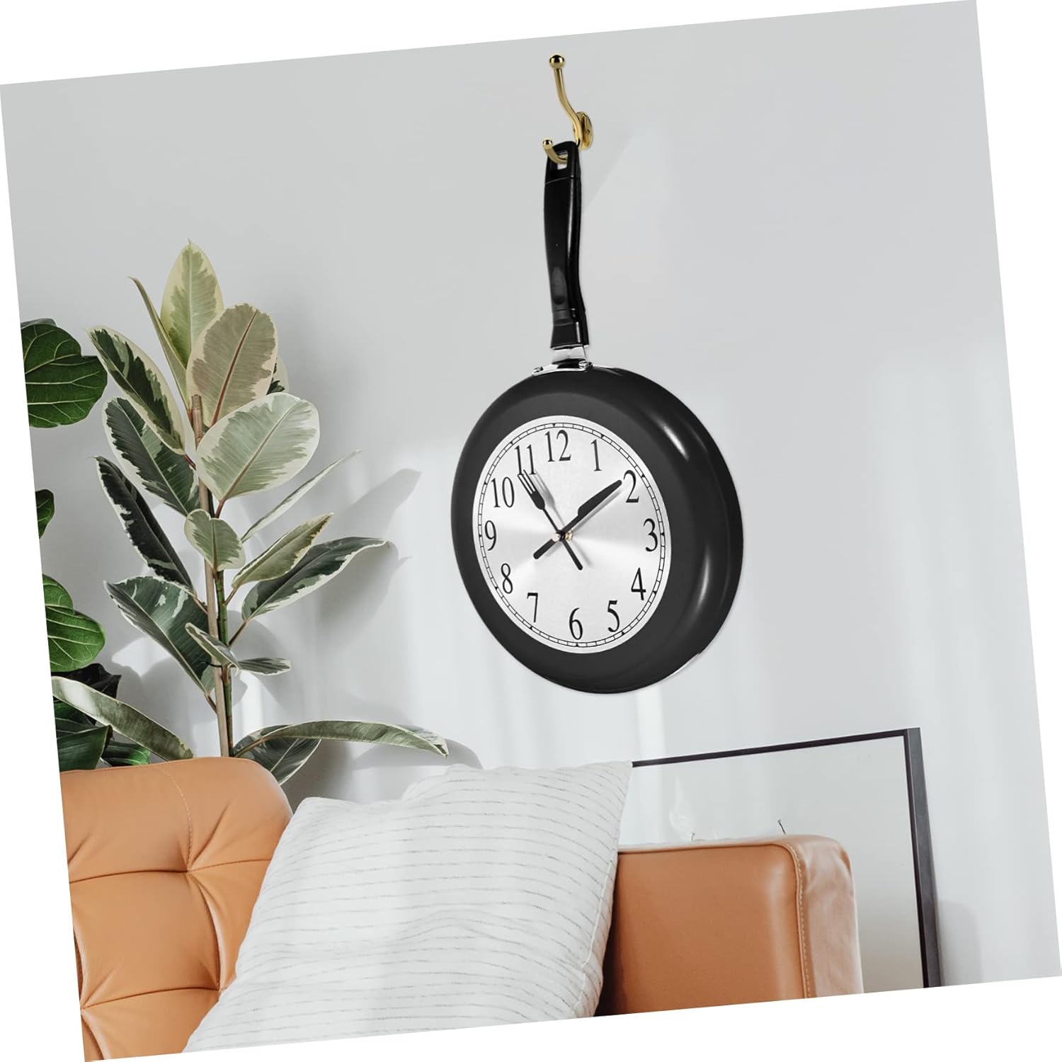 1set Frying Pan Shape Wall Clock Silent Decorative Clock for Kitchen and Living Room Unique Modern Design Easy to Install Battery Operated Battery Not Included