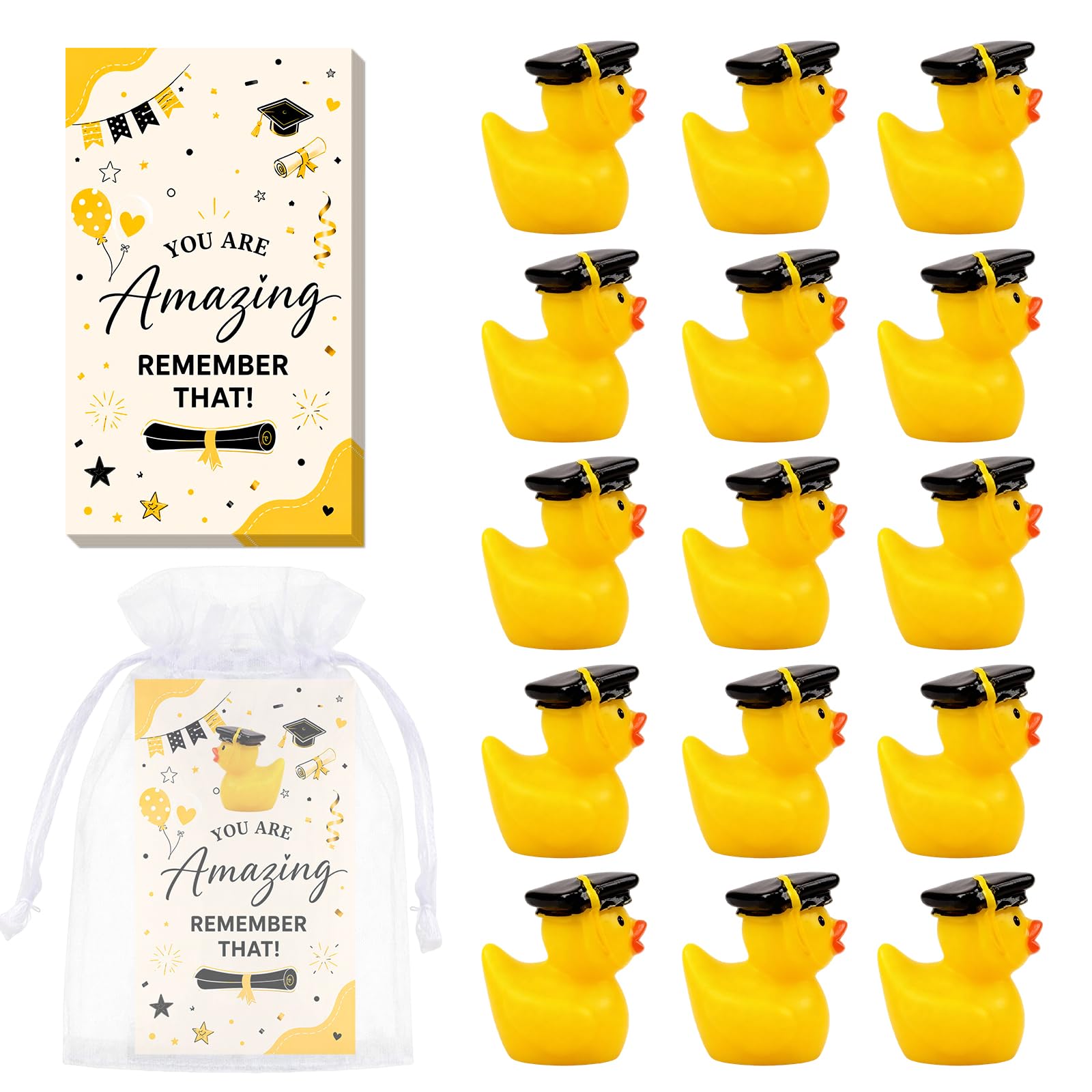 15 Sets Good Luck Duck Gifts, with Graduation Cards, Mini Ducks & Organza Bag, Gifts for Students from Teachers, Cute Graduation Gifts, The Perfect Congratulations Gift for Her & Him