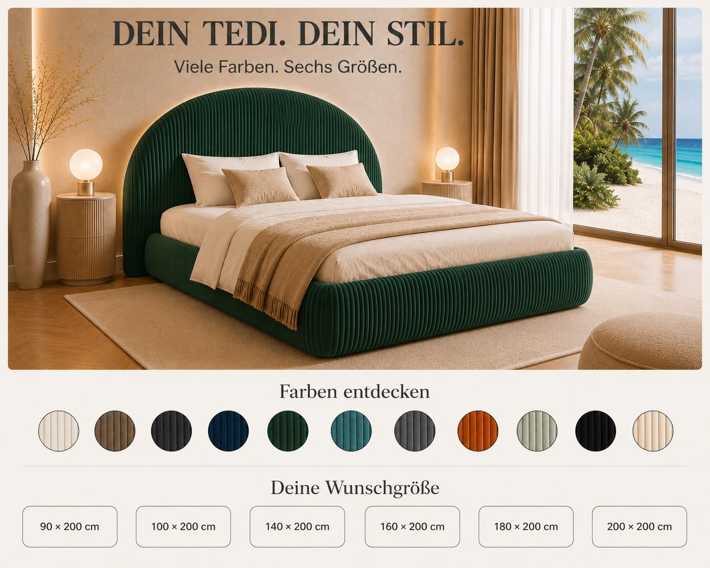 POSO 014 Lit à sommier tapissier, 180 x 200 cm, avec matelas Bonell, sans surmatelas