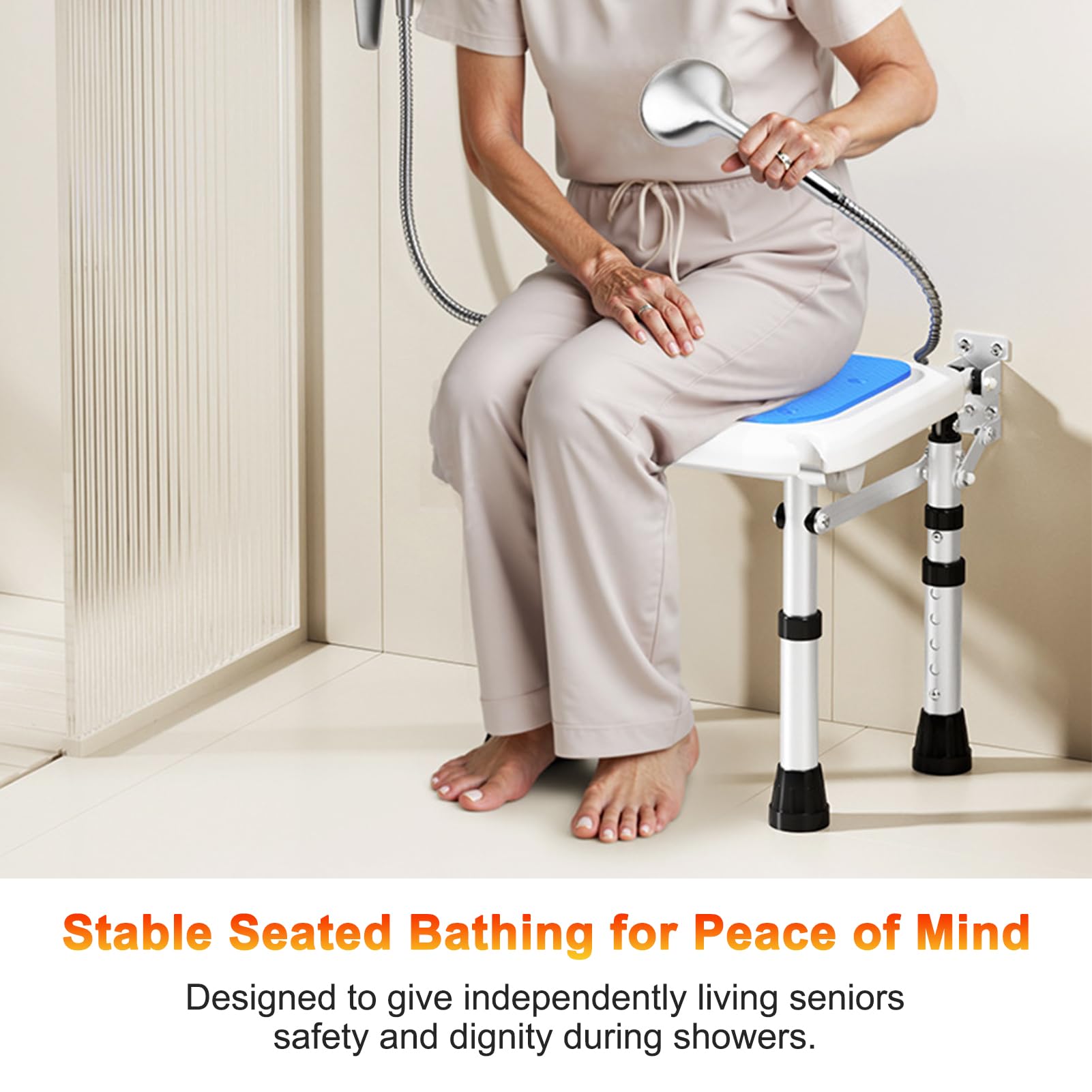 Garosa Asiento de Ducha Plegable de Pared Taburete de Ducha Plegable Ajustable para Personas Mayores y Mujeres Embarazadas Aleación de Aluminio de 5 Niveles de Que Ahorra Espacio