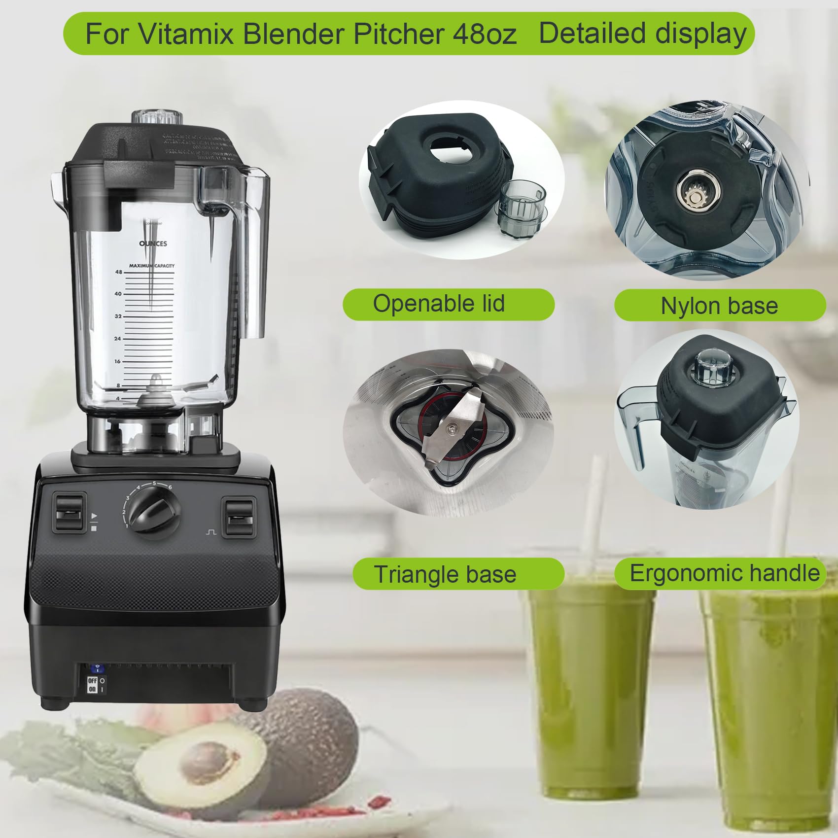 Blender Pitcher 48oz, Fit for Vitamix Quiet One VM0145 VM0100A 36019 16016 15978 Advance Drink Machine Commercial Touch Bar Boss etc, For Vitamix Blender Pitcher Container Jar Cup,5 Years Warranty - Image 6