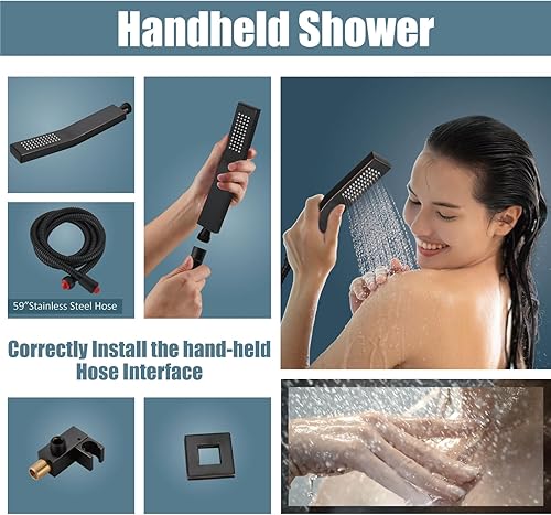 Miniatura 59 de Aolemi Sistema de ducha tipo lluvia de 12 pulgadas, cabezal de ducha cepillado Nikcel Combo Set con ducha de mano válvula de montaje en pared grifo