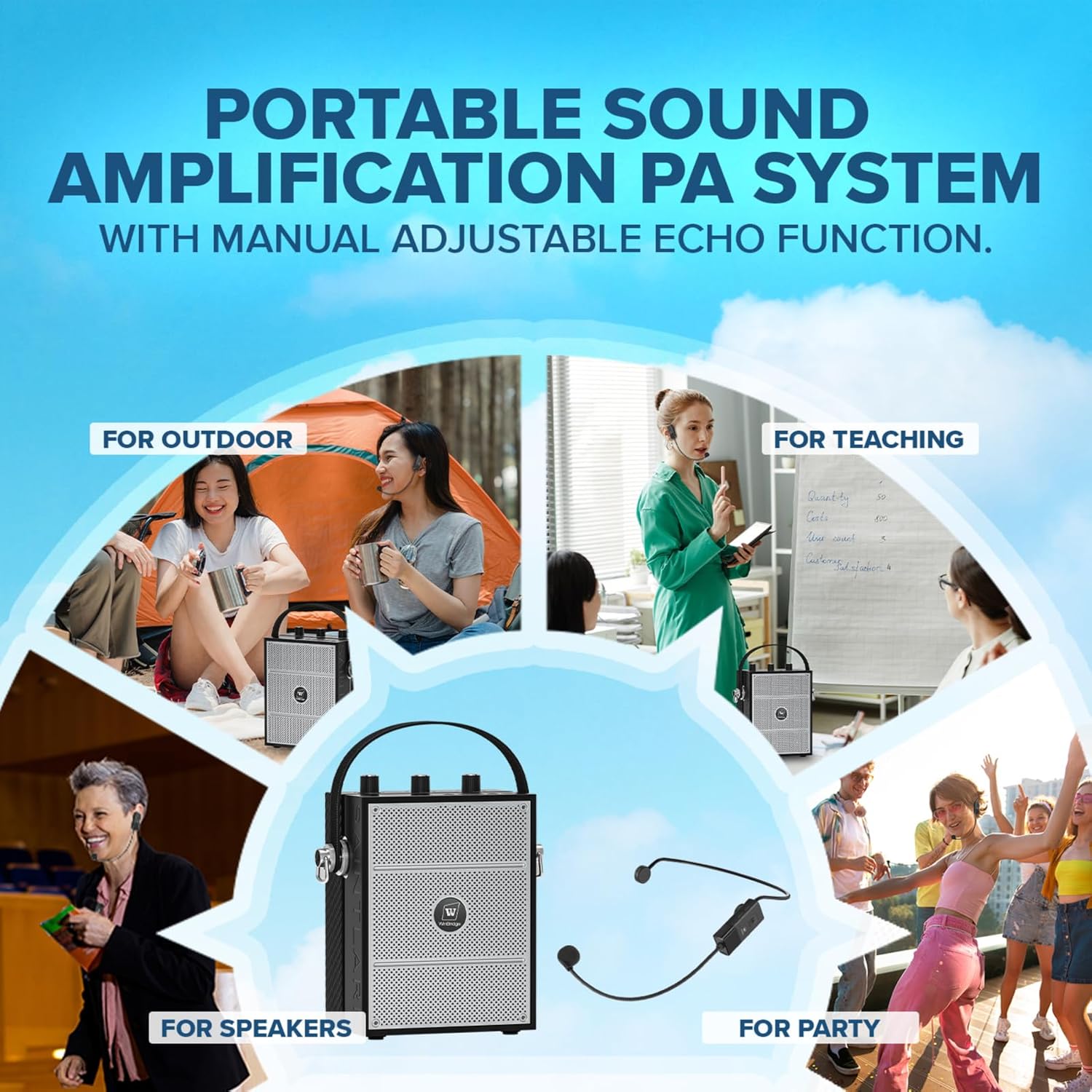 Bluetooth 5.3 Voice Amplifier with Wireless Microphone Headset,Personal Wireless Amplifier Mic for Teachers,40W Loudly Portable Megaphone Pa System for Classrooms,Speeches,Outdoors Indoors-S98 - Image 7