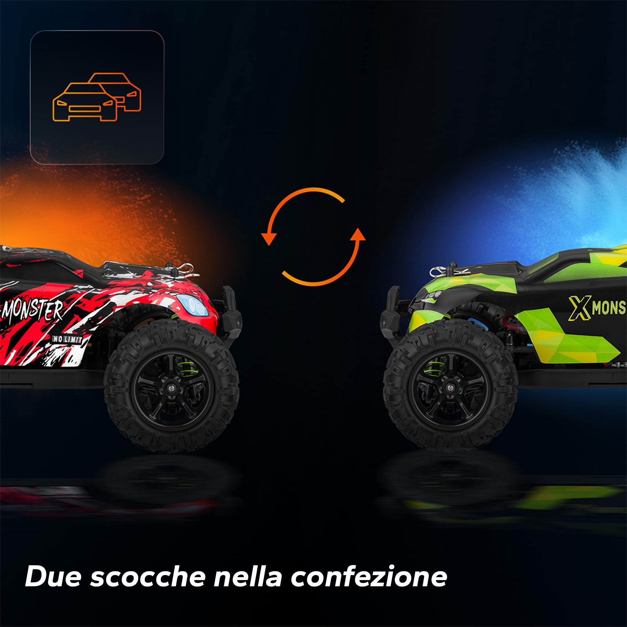 Overmax X-Monster 3.5 Auto RC Rally Velocità di 45 km/h Autonomia di 40 Minuti con 2 Batterie da 1700 mAh Trasmissione 4x4 Pneumatici ad Alte Prestazioni, Struttura in Robusto e Raggio d'Azione 100m