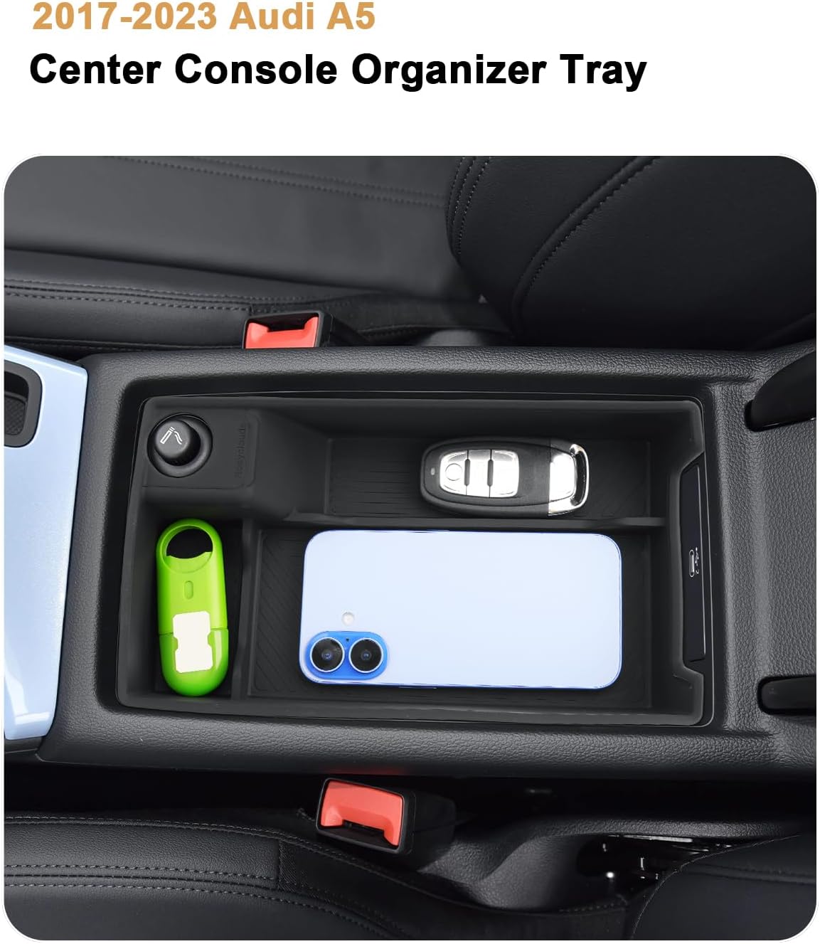 ECOZEN Center Console Organizer For 2017-2023 Audi A5 - Center Console Armrest Box Storage Tray Compatible with 2017-2023 A5 Interior Accessories Armrest Organizer ABS