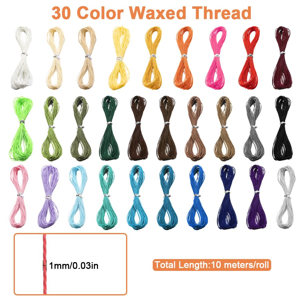 Cordon Ciré Boao 30 Couleurs - Pour Bijoux, Macramé, Bracelets - 1 Mm X 10 M Par Couleur - Fil Polyester Robuste