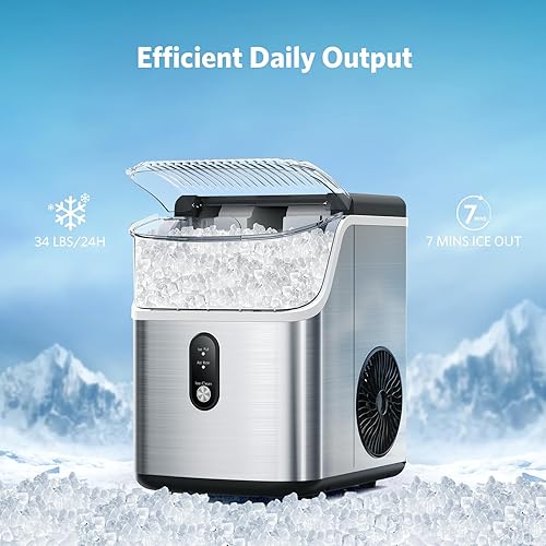 Miniatura 9 de COWSAR Nugget Ice Makers - Máquina de hielo de pellets masticables suaves para encimera, con función de limpieza automática, 35 libras24 horas,