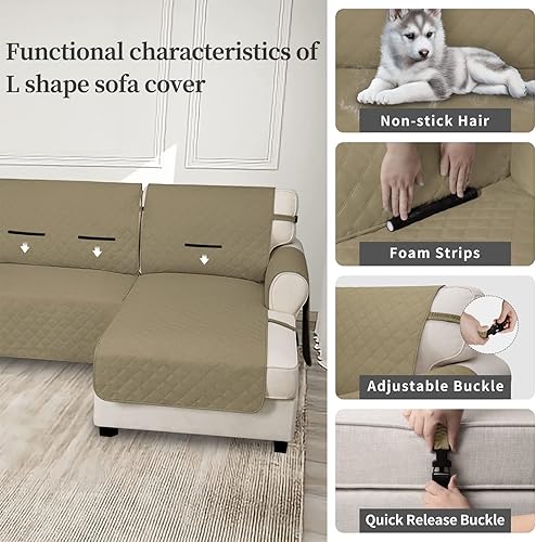 Miniatura 3 de Easy-Going - Fundas impermeables para sofá seccional con chaise, 2 piezas, antideslizantes, forma de "L", para perros, protector de muebles a prueba
