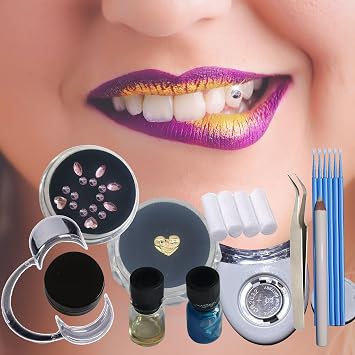 Tooth gem kit 8K Gold Tooth gems Crystal gems Include Teeth gem Pen Mouth Opener Cotton roll Tooth gem Glue