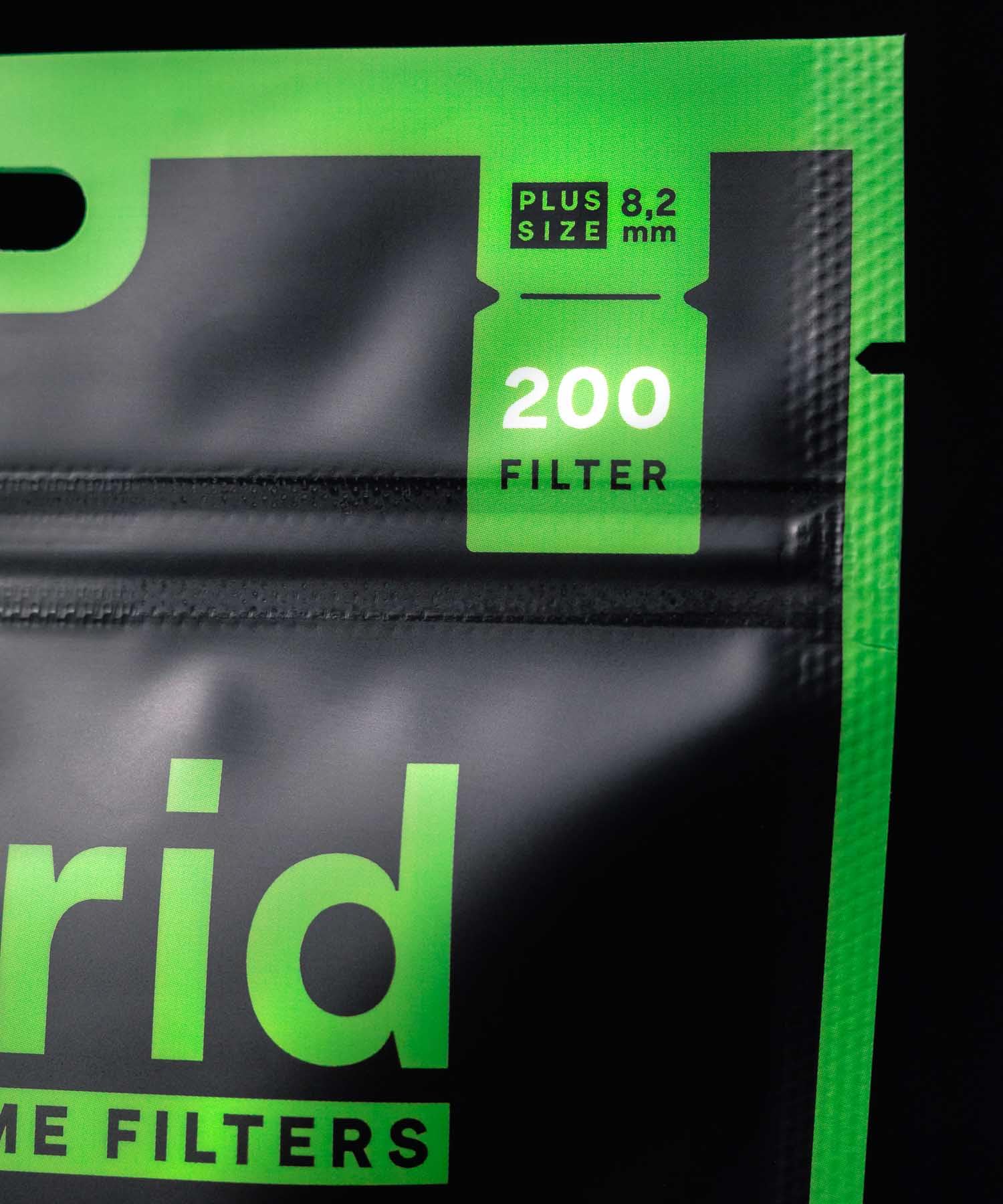 Filtro híbrido de carbón activo Plus Size (200 unidades, diámetro de 8,2 mm) – Filtro híbrido de pulpa y carbón activo de coco – Fabricado en Europa