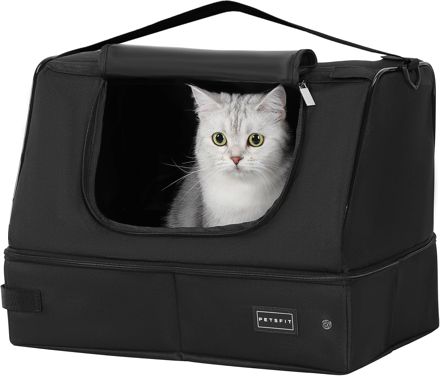 Product image of PETSFIT Portable Cat Litter Box - Removable 2-Layer Leak-Proof Lining, Scratch-Resistant Fabric with Sturdy Support Frame, Travel & Collapsible Cat Litter Box Black