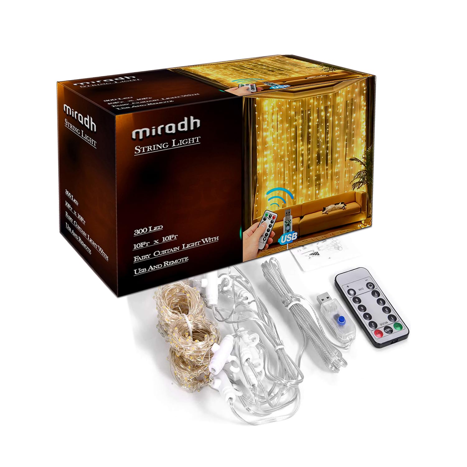 MIRADH 8 Modes Curtain Strip Lights 300 LEDs 10 Fairy Light 3Mtr Each Indoor|Outdoor Decoration with Remote & USB Power Supply 3 Meters for Home Decoration, Diwali Decoration (Yellow) (B0CJ191MJV) Amazon Price History, Amazon Price Tracker