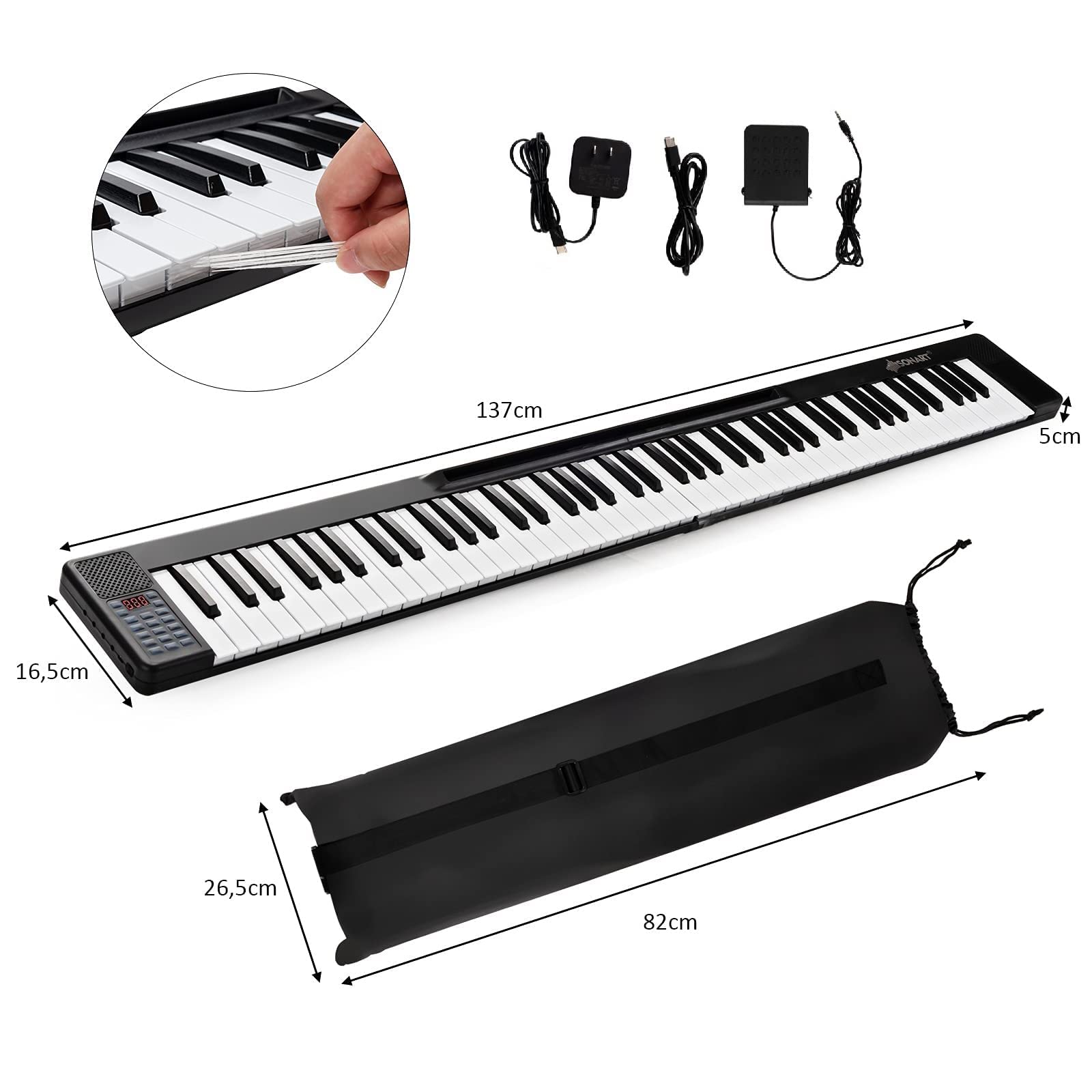 GYMAX Pianoforte Elettronico, Doppia Tastiera di 88 Tasti, 137x16,5x5cm (Nero)