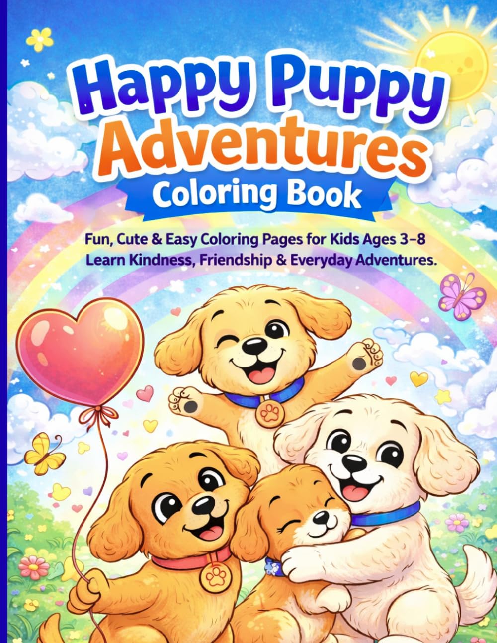 Happy Puppy Adventures Coloring Book: Fun, Cute & Easy Coloring Pages for Kids Ages 3–10 | Learn Kindness, Friendship & Everyday Adventures