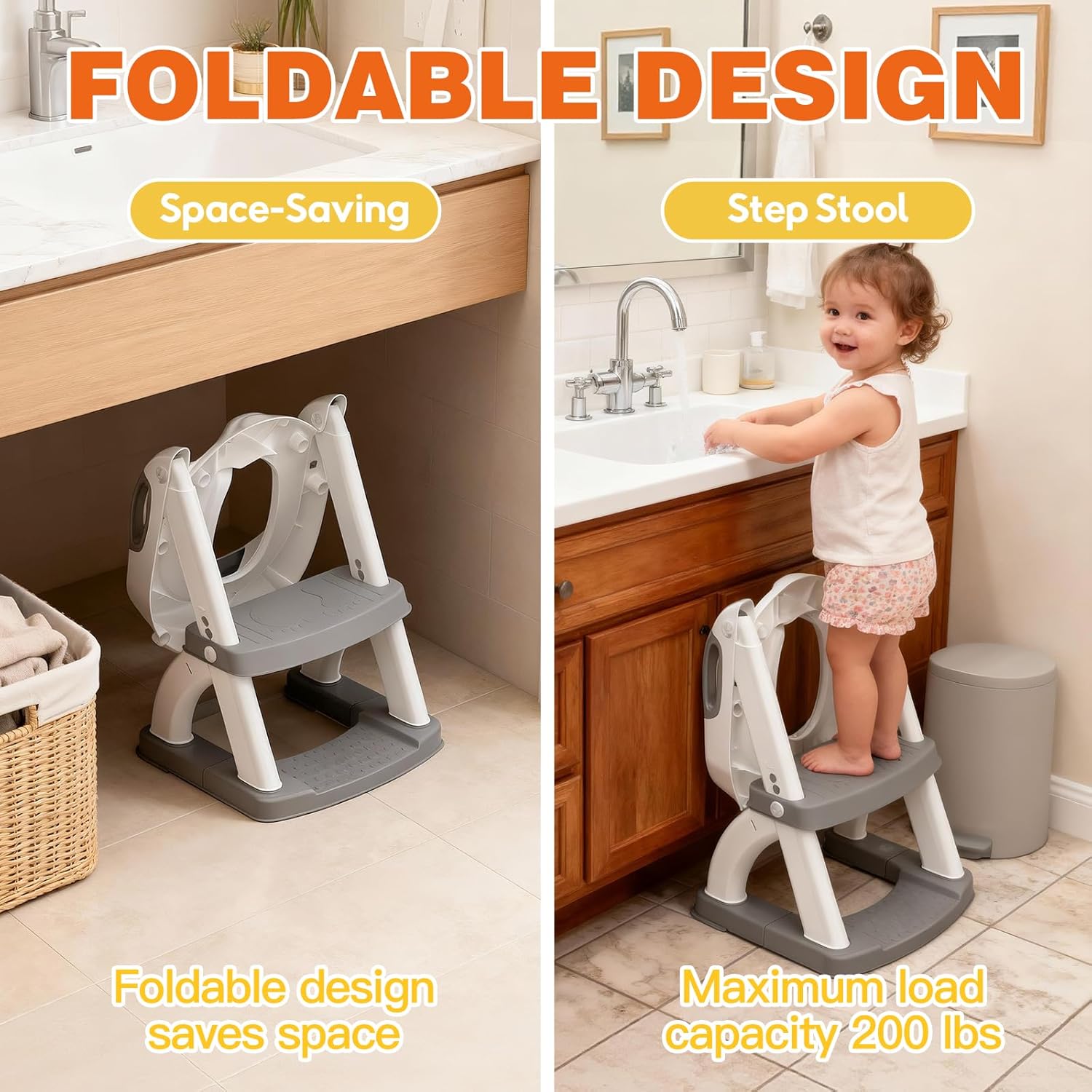 Potty Training Seat, SKYROKU Upgrade Toddler Toilet Seat for Kids Boys Girls, 2 in 1 Potty Training Toilet, Splash Guard Anti-Slip Pad Step Stool,New Sector-Shape Stabilized Base (8899+Grey) - Image 3