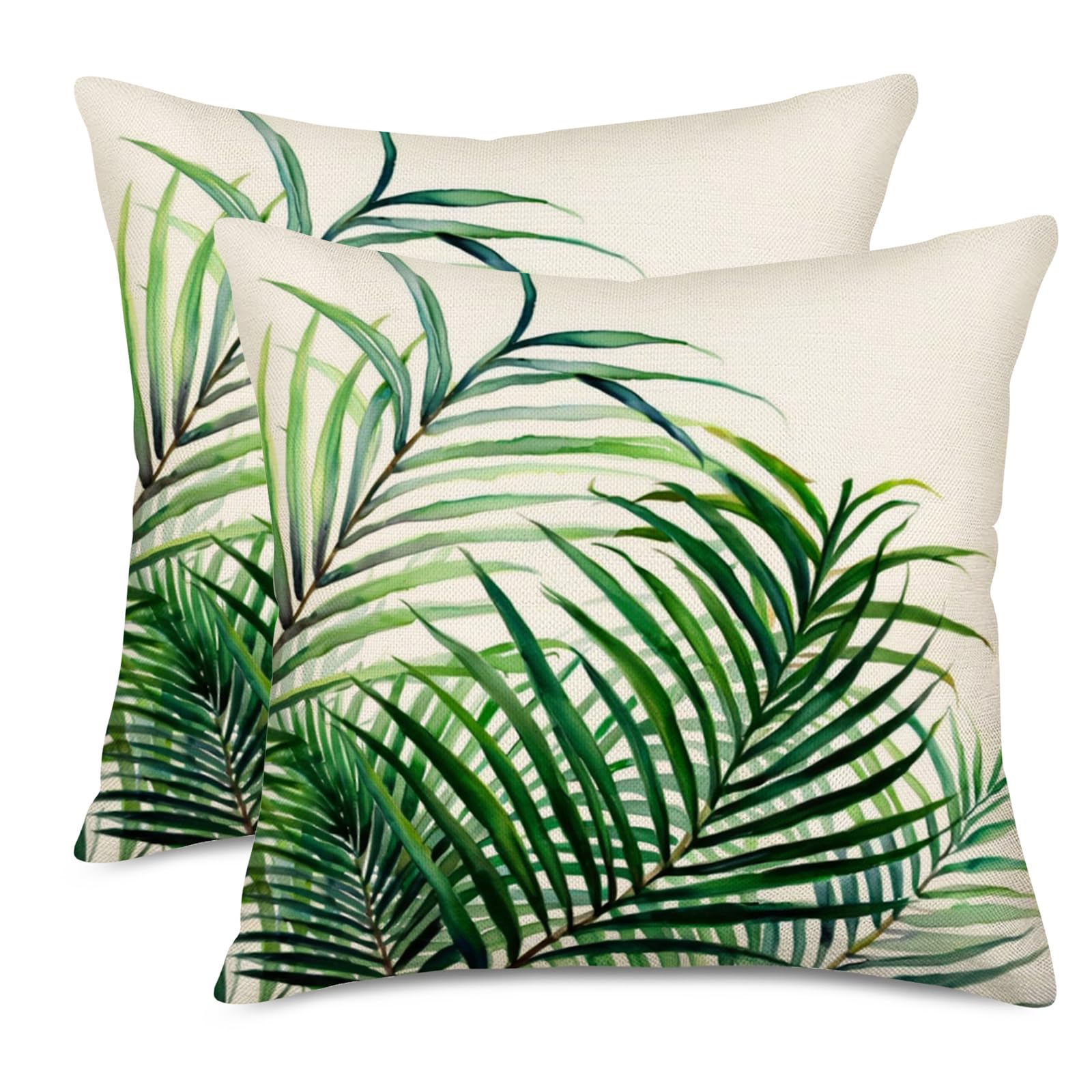 Easternproject Tropical Palm Leaves Throw Pillow Covers Summer Green Plants Monstera Banana Leaf Farmhouse Decorations Pillow Cases 18x18 Inch Square