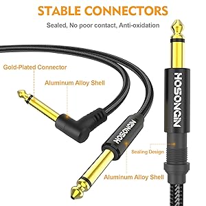 HOSONGIN Guitar Cable 3.3 feet 2 Pack - 1/4 Inch Electric Instrument Cable Bass AMP Cord for Electric Guitar, Bass Guitar, Electric Mandolin, Pro Audio - Black Nylon Braided, 24K Gold Plated Plug