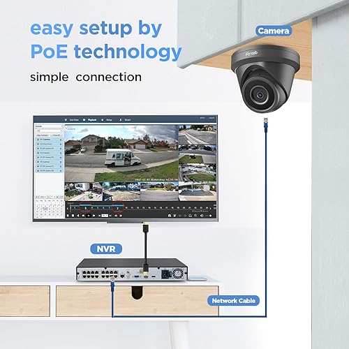 Miniatura 2 de Sistema de cámara de seguridad de 16 canales 4K PoE, cámara domo de torreta negra IP con cable de 8 MP con detección de vehículos humanos AI, 12Cams