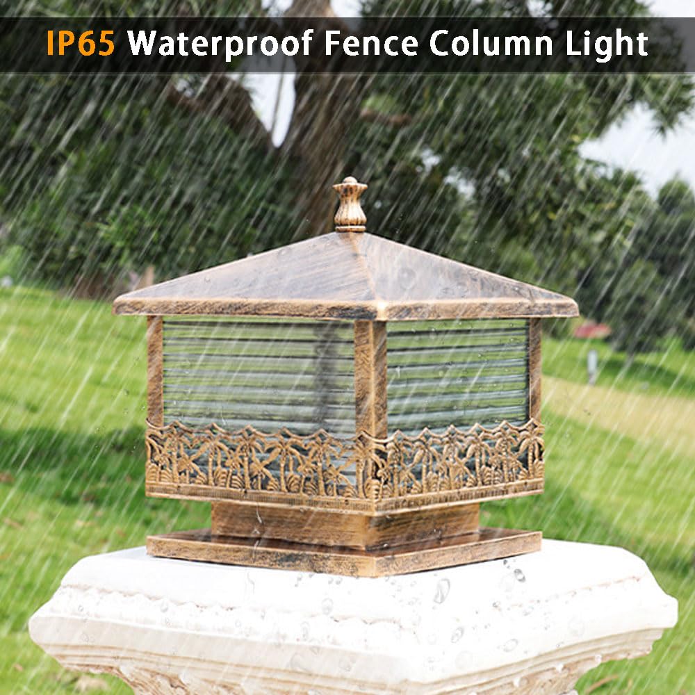 TTDGYYXW Paletti Luminosi da Esterno Colonna Luminosa, Colonna Esterna Vintage Impermeabile con Paralume a Strisce Luci a Colonna con luci a LED per Recinzione, terrazza, Giardino o Patio, Pali
