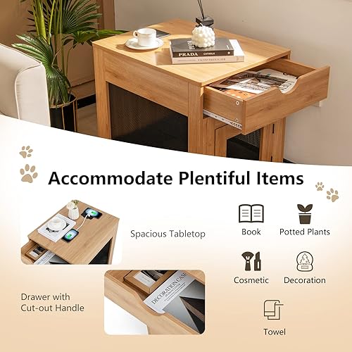 Miniatura 4 de PETSITE Muebles de jaula para perros con función de carga inalámbrica y puertos USB, mesa auxiliar de jaula para perros pequeños con cajón y cama