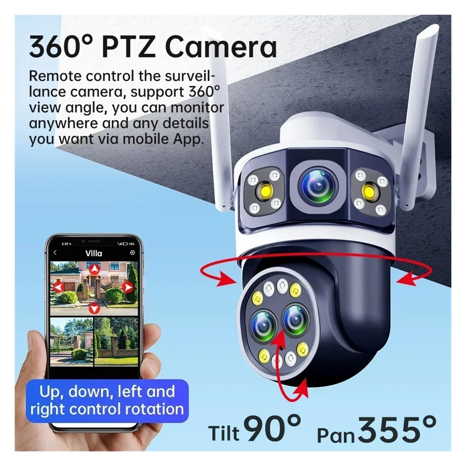 Caméra WiFi PTZ à Triple Objectif 8MP 6K