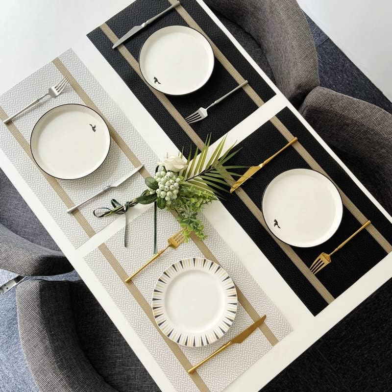 Miniatura 6 de pigchcy Juego de 6 manteles individuales y camino de mesa lujosos, elegantes y duraderos, para decoración del hogar, boda, hotel (negro)