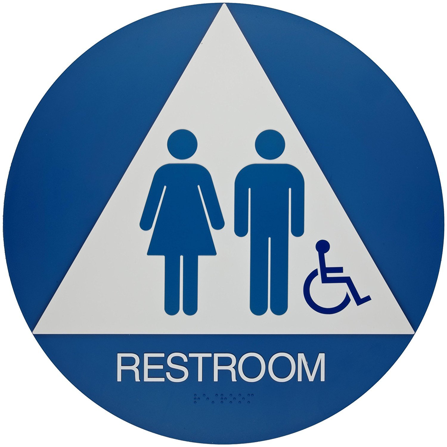 Brady 106184 11 Width x 10 Height Plastic, White on Blue California/ADA Restroom Sign, Legend Restroom