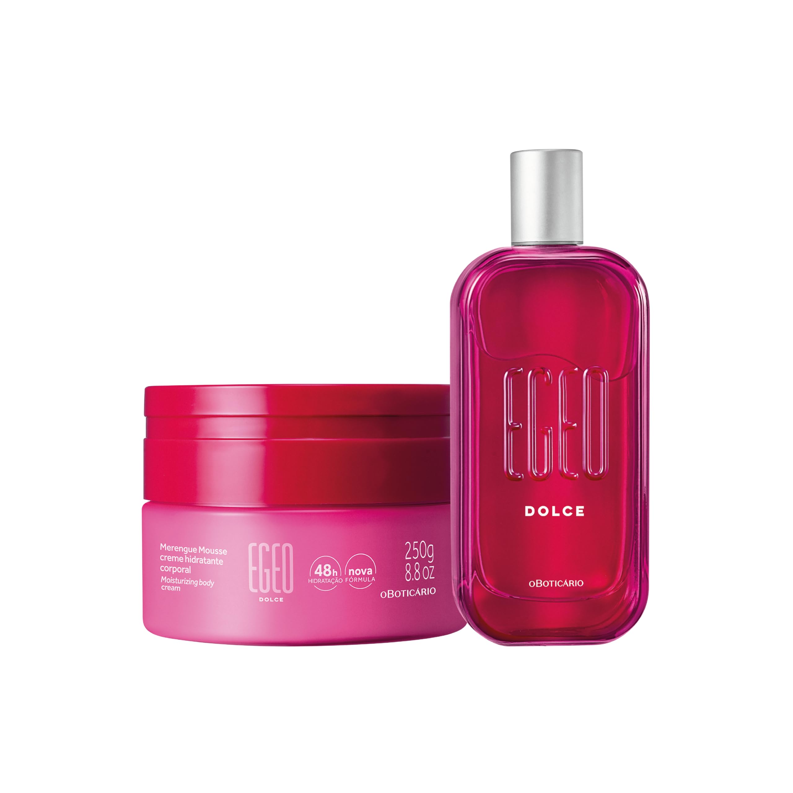 O Boticário Egeo Dolce - Set regalo da donna, profumo EDT + mousse per il corpo | Profumo EDT 90 ml + mousse corpo 250 g, aroma Gourmand orientale, fragranza gelato di lampone e cotone di zucchero, vegano