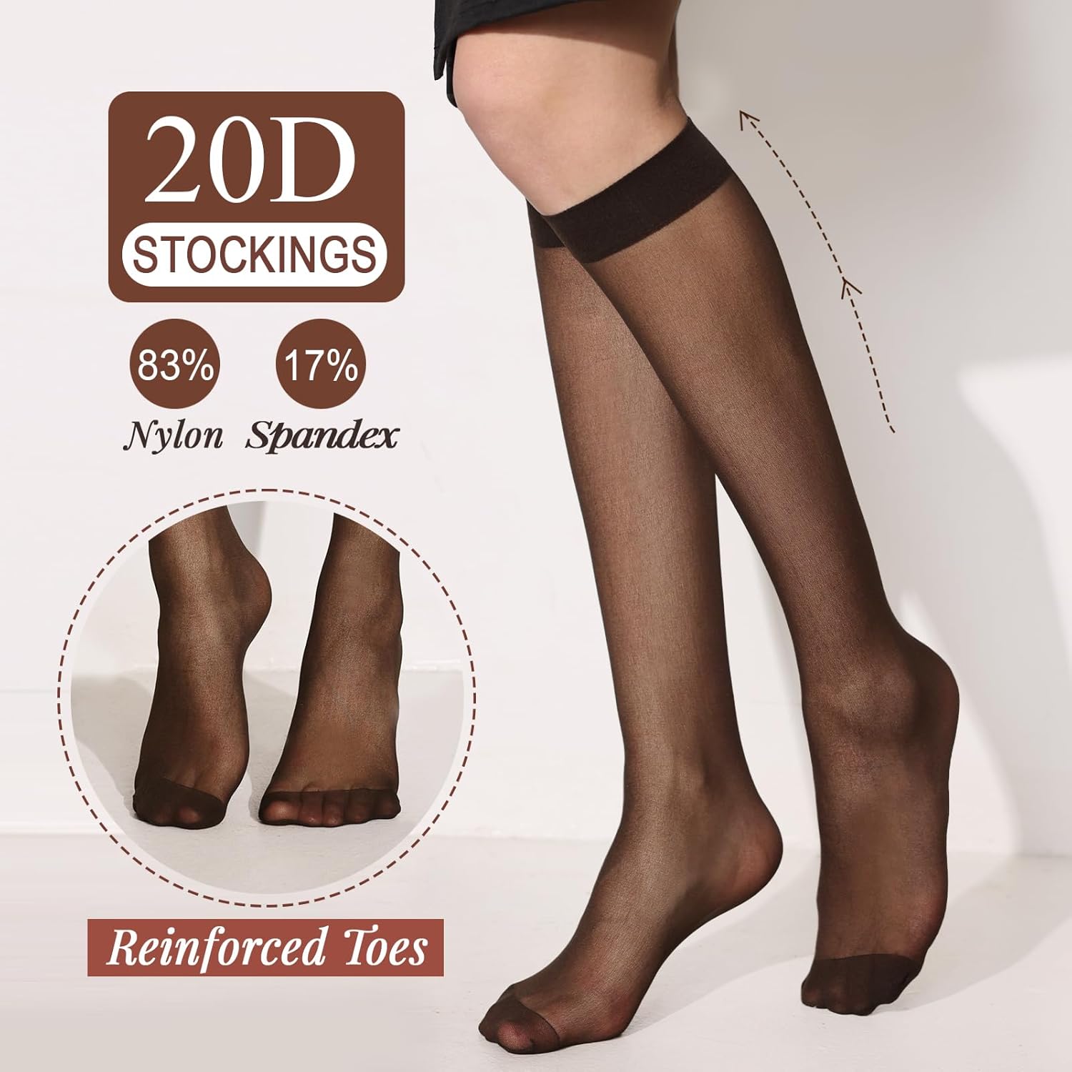 12 Pairs Knee High Stockings for Women, 20 Denier Sheer Nylon Socks for Women - Image 5