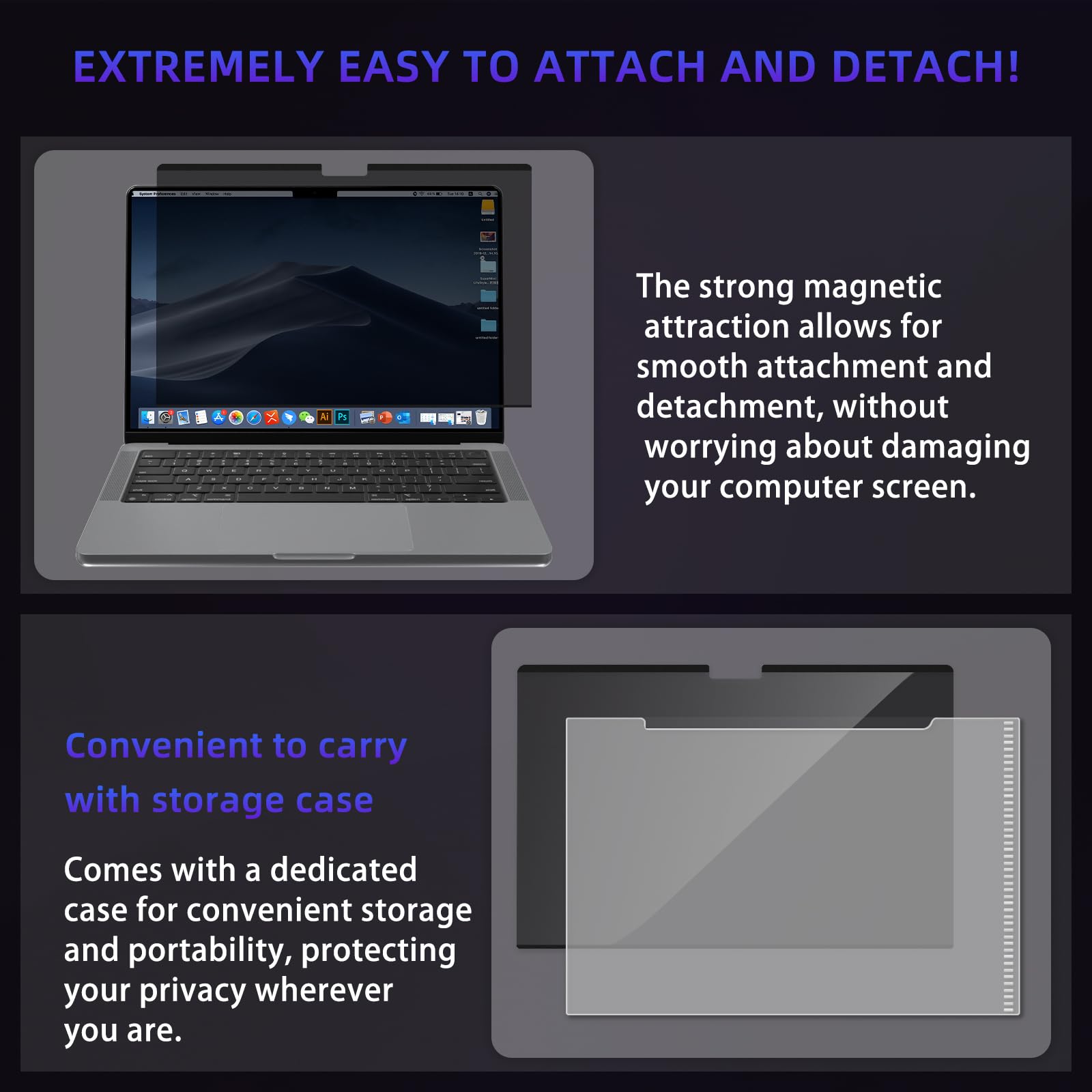 MacBook PRO 14 Pollici 2026 M5 PRO/Max, 2025～2021 (M5/M4/M3/M2/M1 PRO/Max) Filtro Magnetico Privacy, Pellicola Protettiva Rimovibile Schermo, Anti Luce Blu Antiriflesso, Anti-Spia