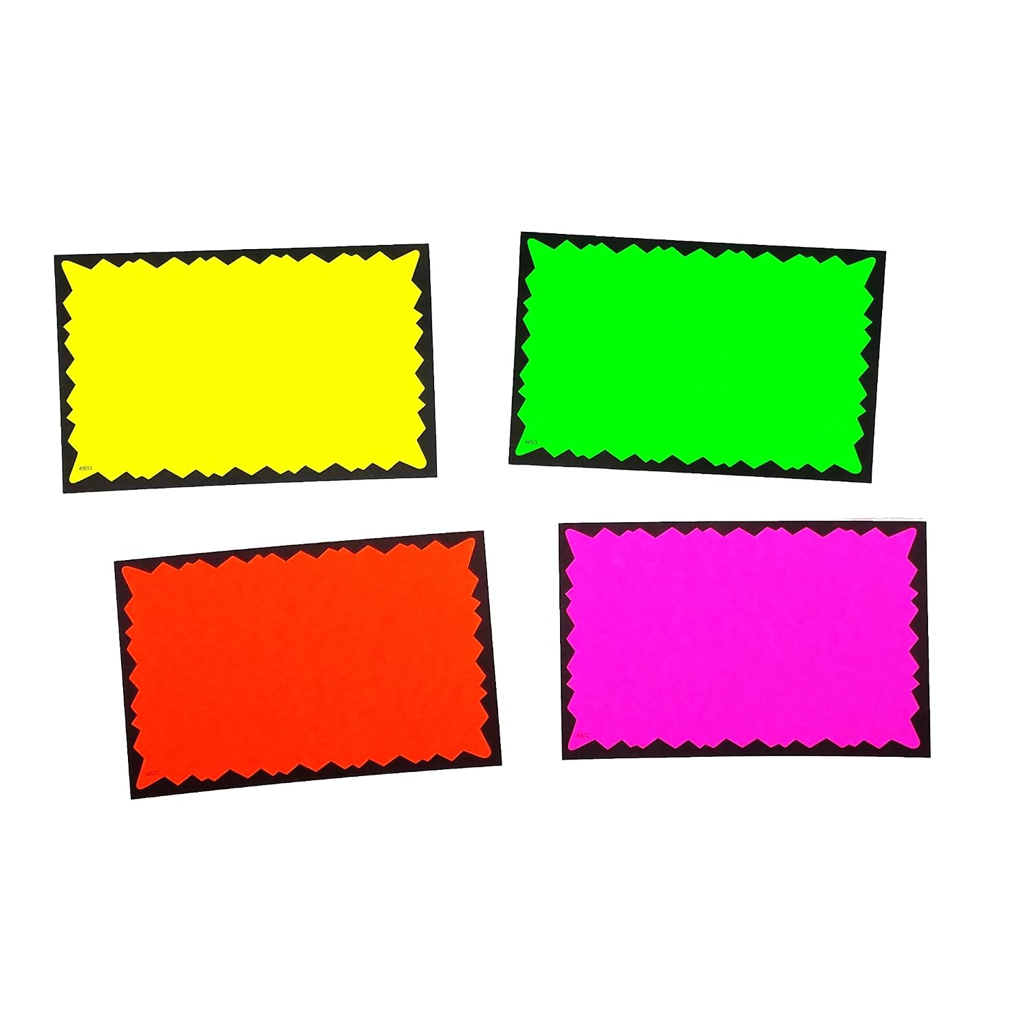 7" x 11" Blank Rectangular Fluorescent Burst Neon Retail Sign Cards - Multi-Pack - 100 Total Cards