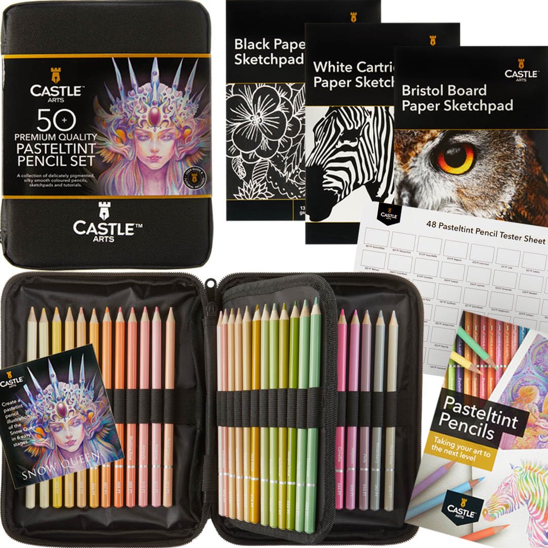Castle Art Supplies Set de 48 Crayons de Couleur Pastel - Pièces Bonus
