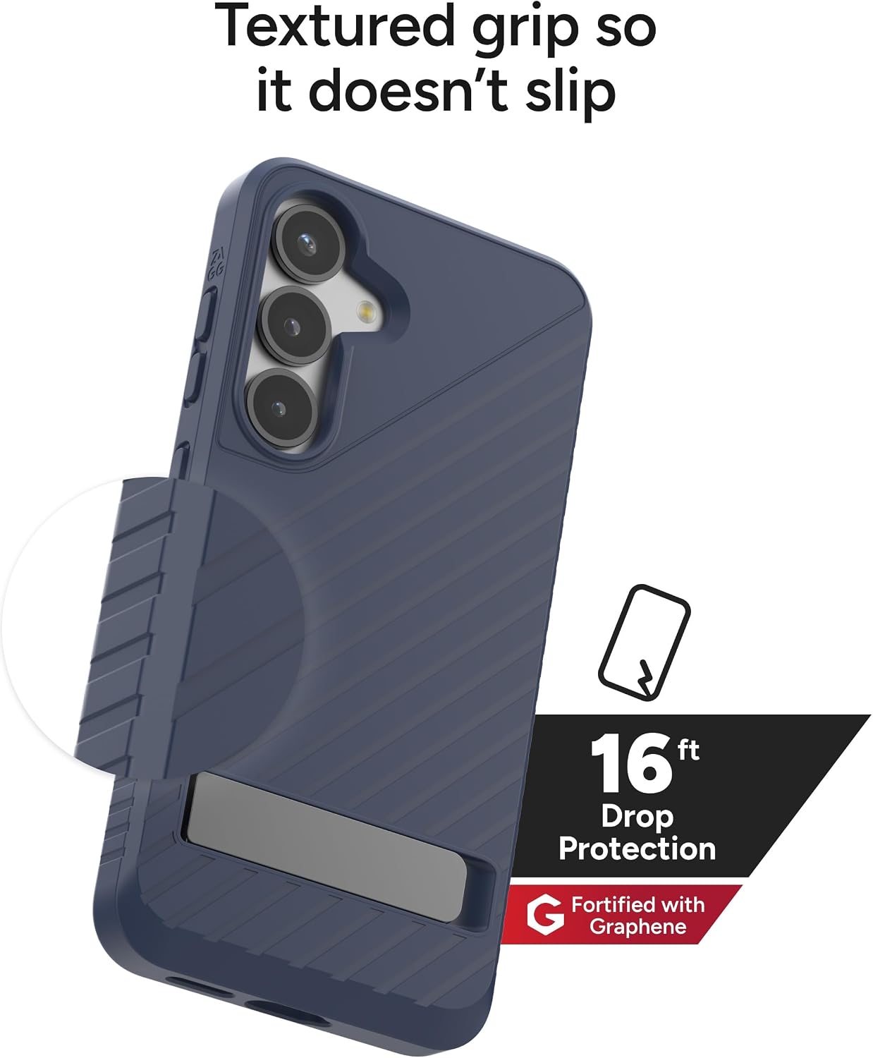 ZAGG Denali Samsung Galaxy S25 Case with Kickstand - 16ft Drop Protection, Graphene-Infused, Wireless Charging Compatible, Rugged Dual-Layer Design, Navy Blue