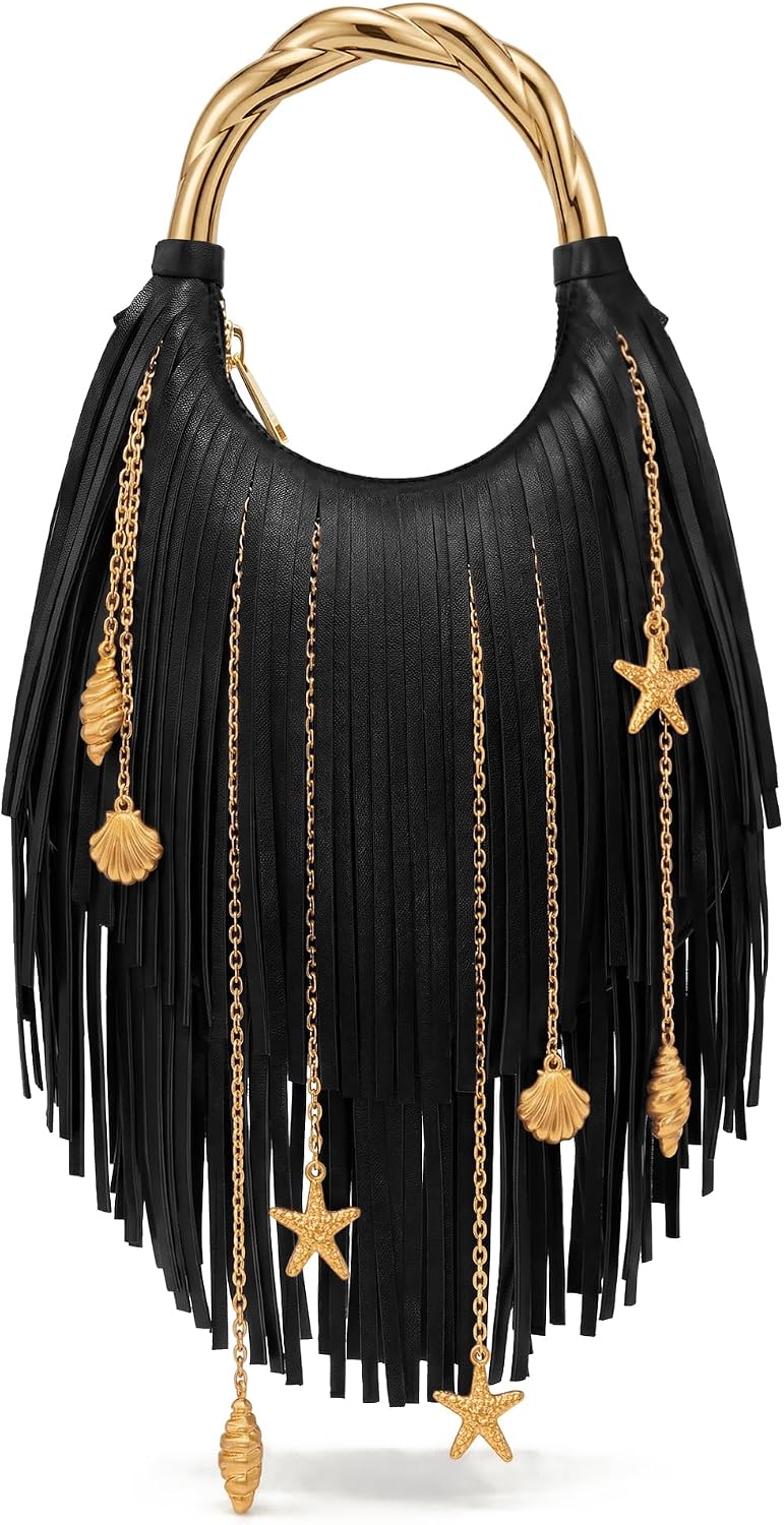 JW PEI Women's Chloe Metal Handle Fringe Top Handbag