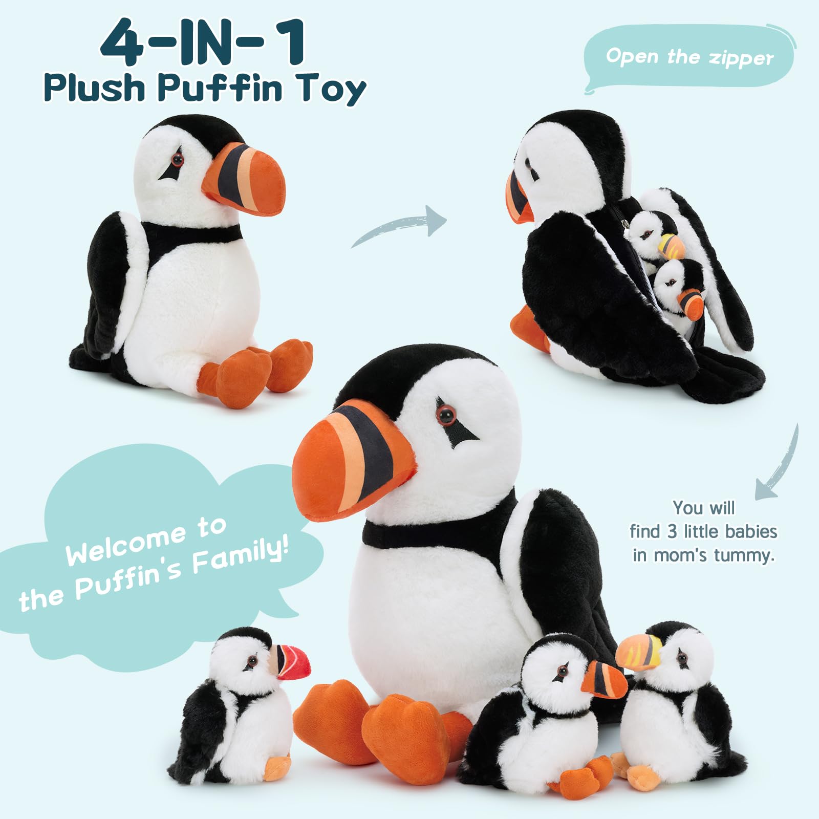 Amazon.com: BENINY 4Pcs Puffin Stuffed Animal Set, 13.7 Inch Mommy