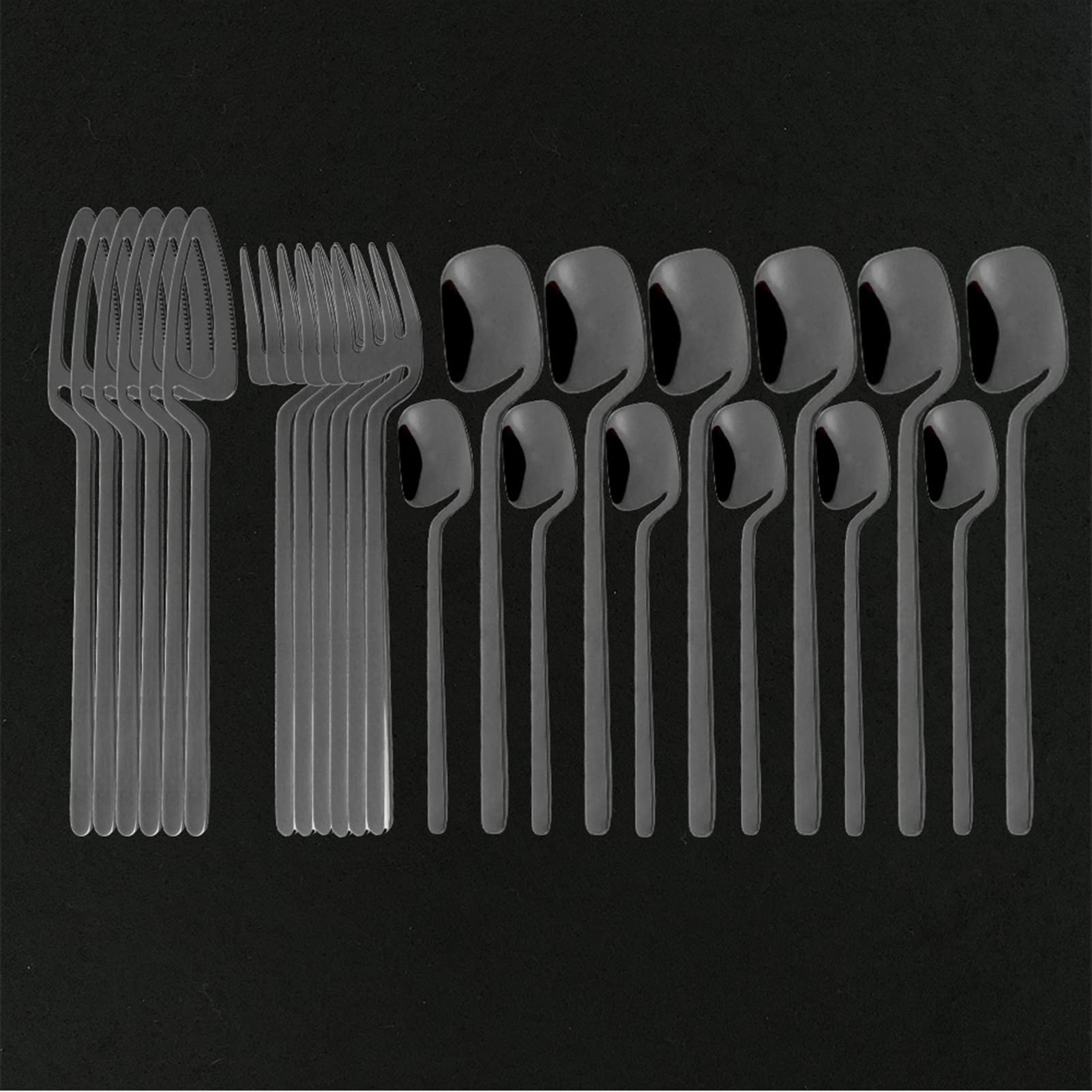 Set Di Posate 18/10 In Acciaio Inox Con Finitura A Specchio Nero - 6 Pezzi: Coltelli Da Carne, Forchette, Cucchiai - Lavabile In Lavastoviglie, Eleganti Per Casa E Hotel - 4