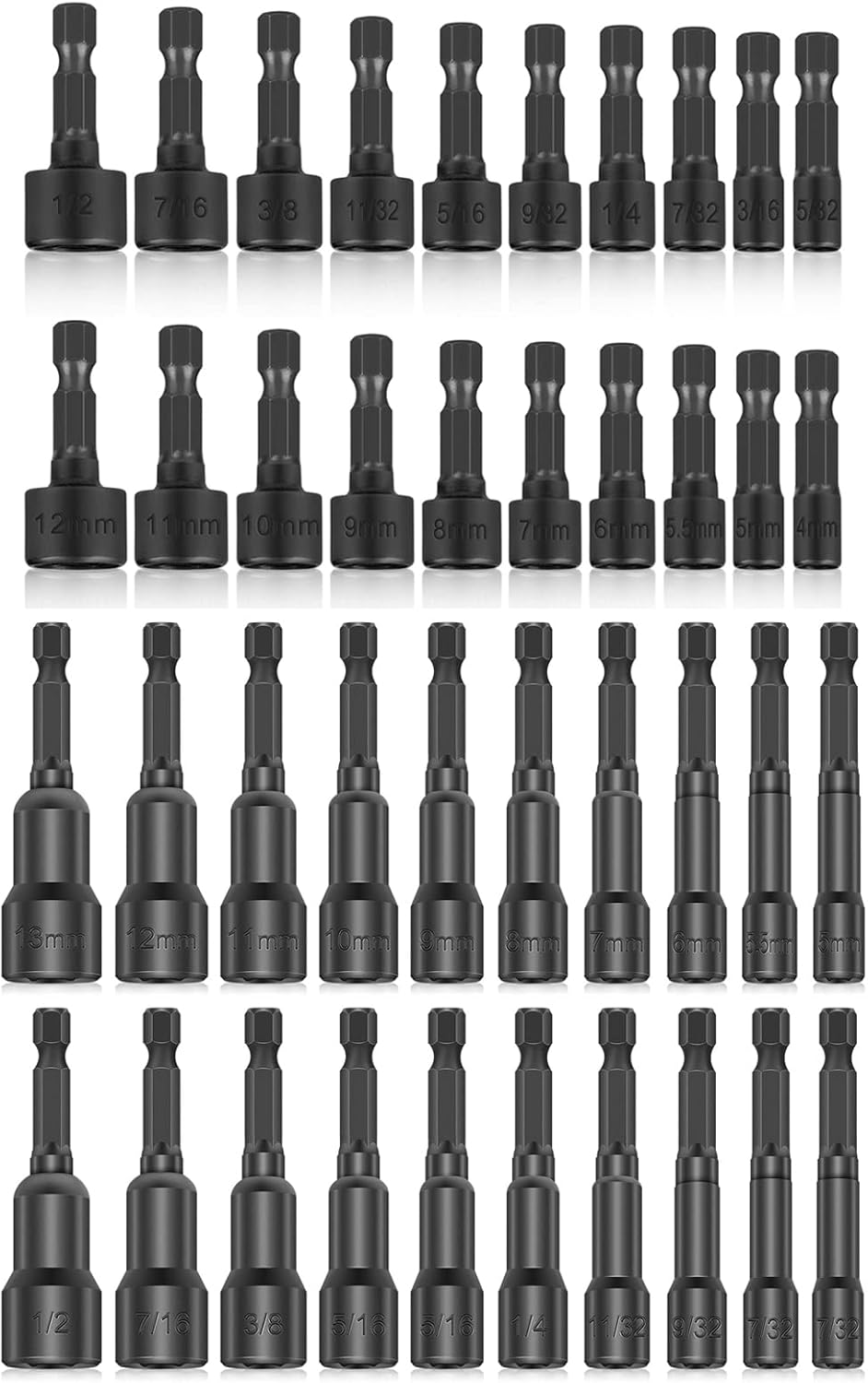 40 x Power Nut Driver Set for Impact Drill, SAE and Metric 1/4” Hex Head Drill Bit Set Screwdriver Socket Set, Chrome Vanadium Steel, Quick Change Chuck Socket Wrench Screw Impact Nutsetter