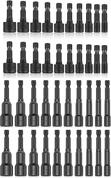 40 x Power Nut Driver Set for Impact Drill, SAE and Metric 1/4 Hex Head Drill Bit Set Screwdriver Socket Set, Chrome Vanadium Steel, Quick Change Chuck Socket Wrench Screw Impact Nutsetter