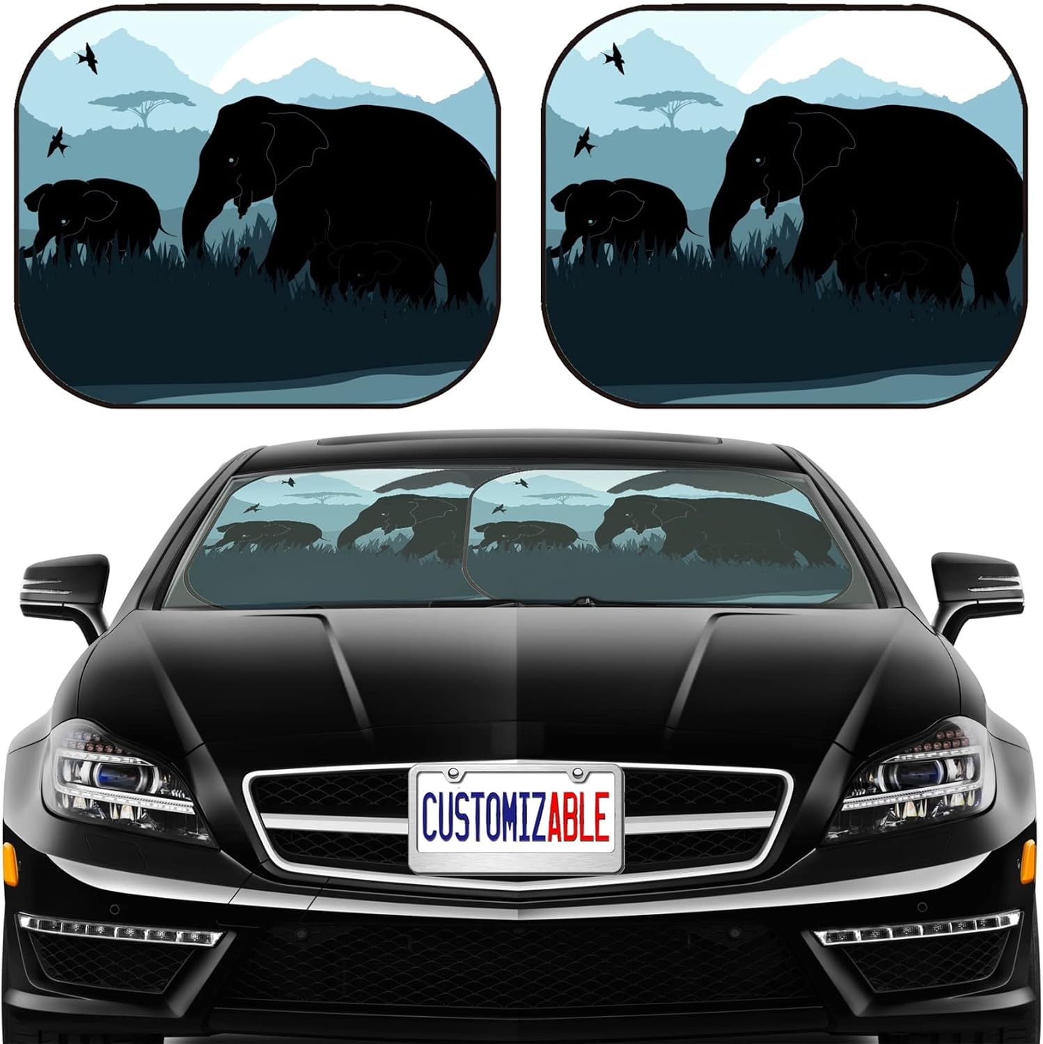 MSD Car Sun Shade Windshield Sunshade Universal Fit 2 Pack, Block Sun Glare, UV and Heat, Protect Car Interior, Image ID: 10510715 Cute Family in Wild Africa Landscape