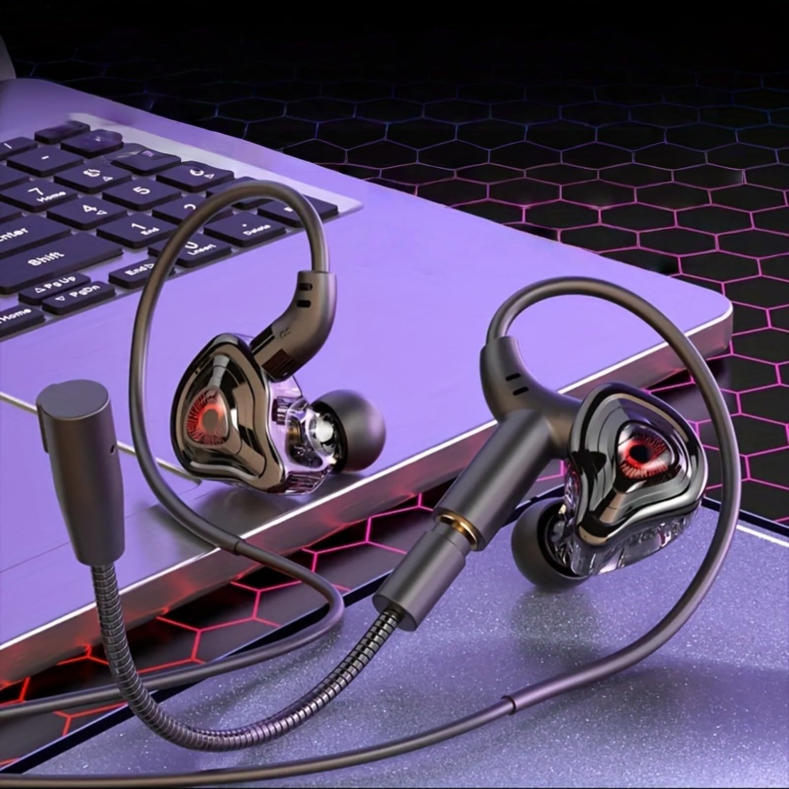 USB Type C Wired Gaming Earbuds with Flexible Boom Mic, in-Ear Fit for Gaming Streaming Sports, Compatible with Phone