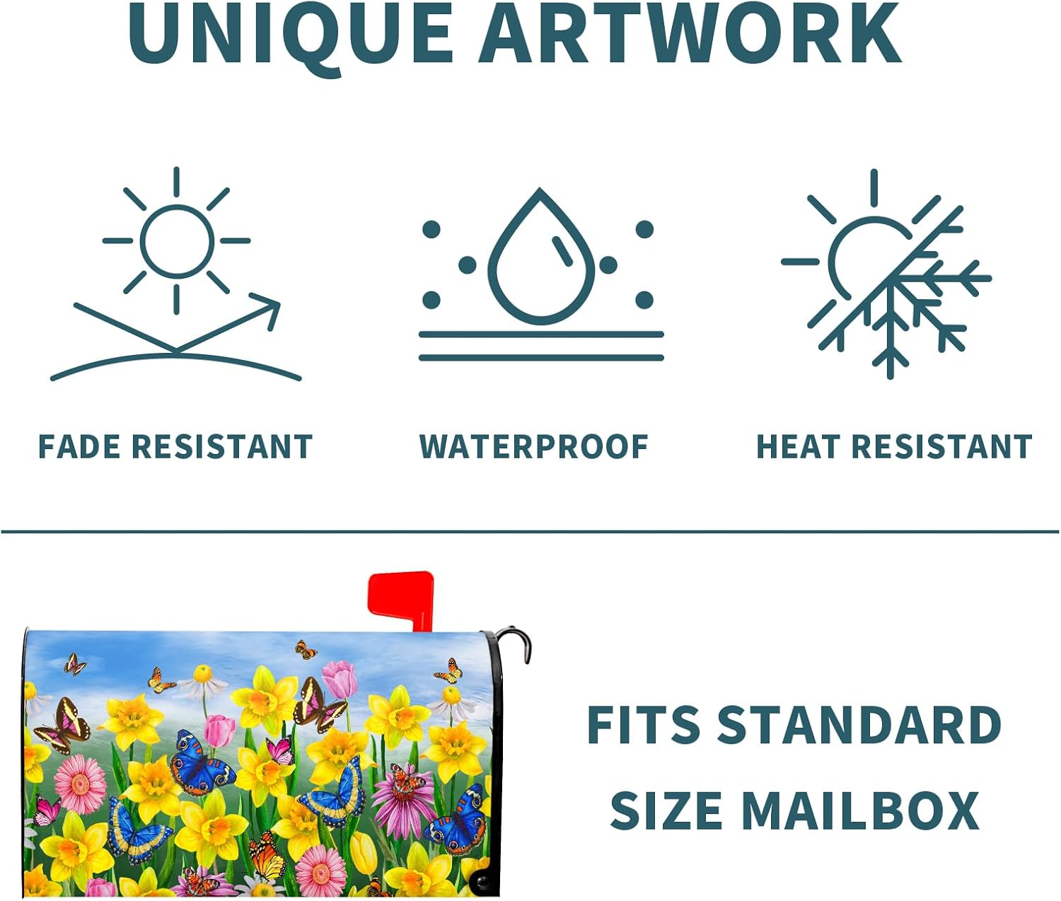 Spring Yellow Flowers Mailbox Cover Welcome Blue Butterfly Summer Mailbox Covers Magnetic Standard Size 21" X 18" Spring Daffodils Mailbox Wrap Post Letter Box Cover Decor for Home Outdoor Yard Garden