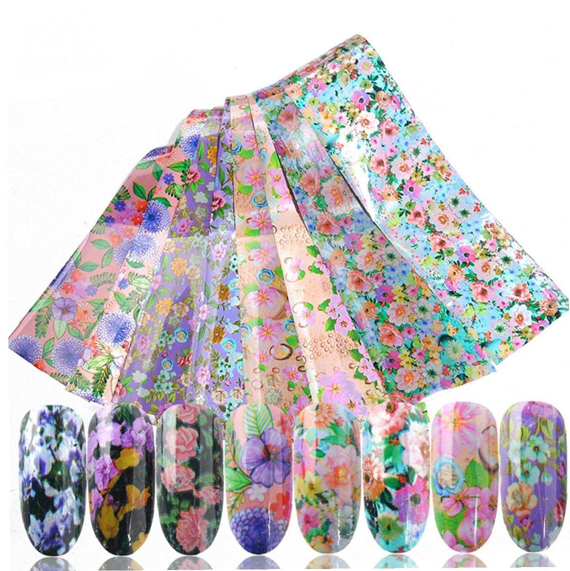 Ruluti 16Pcs Mixed Flower Nail Foils Nail Art Transfer Sticker Holographic Starry Paper Set Adhesive Decals Decoration Wraps Random Style