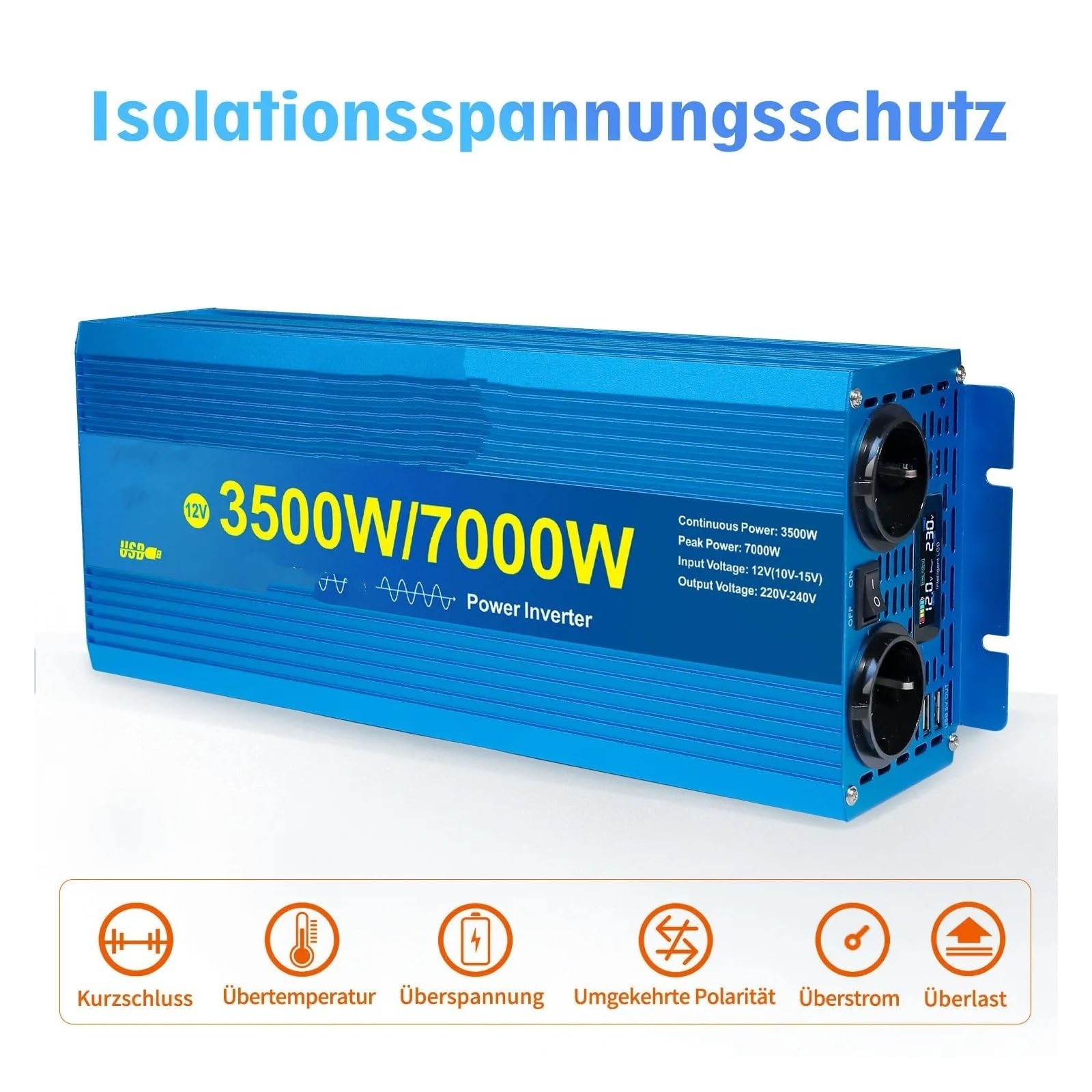 Converter Invertitore 2500W/5000W 3500W/7000W Inverter Onda Sinusoidale Per Pura DC 12V/24V AC 220V 230V Convertitore Tensione Adattatore Ricarica Presa UE(12V 2000W)