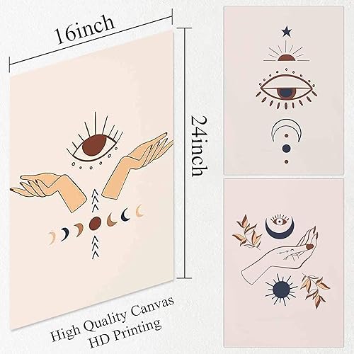 Miniatura 5 de Lienzo de pared bohemio de mediados de siglo, arte abstracto de mano mística, sol, luna, escena bohemia, impresiones en lienzo modernas, geométricas