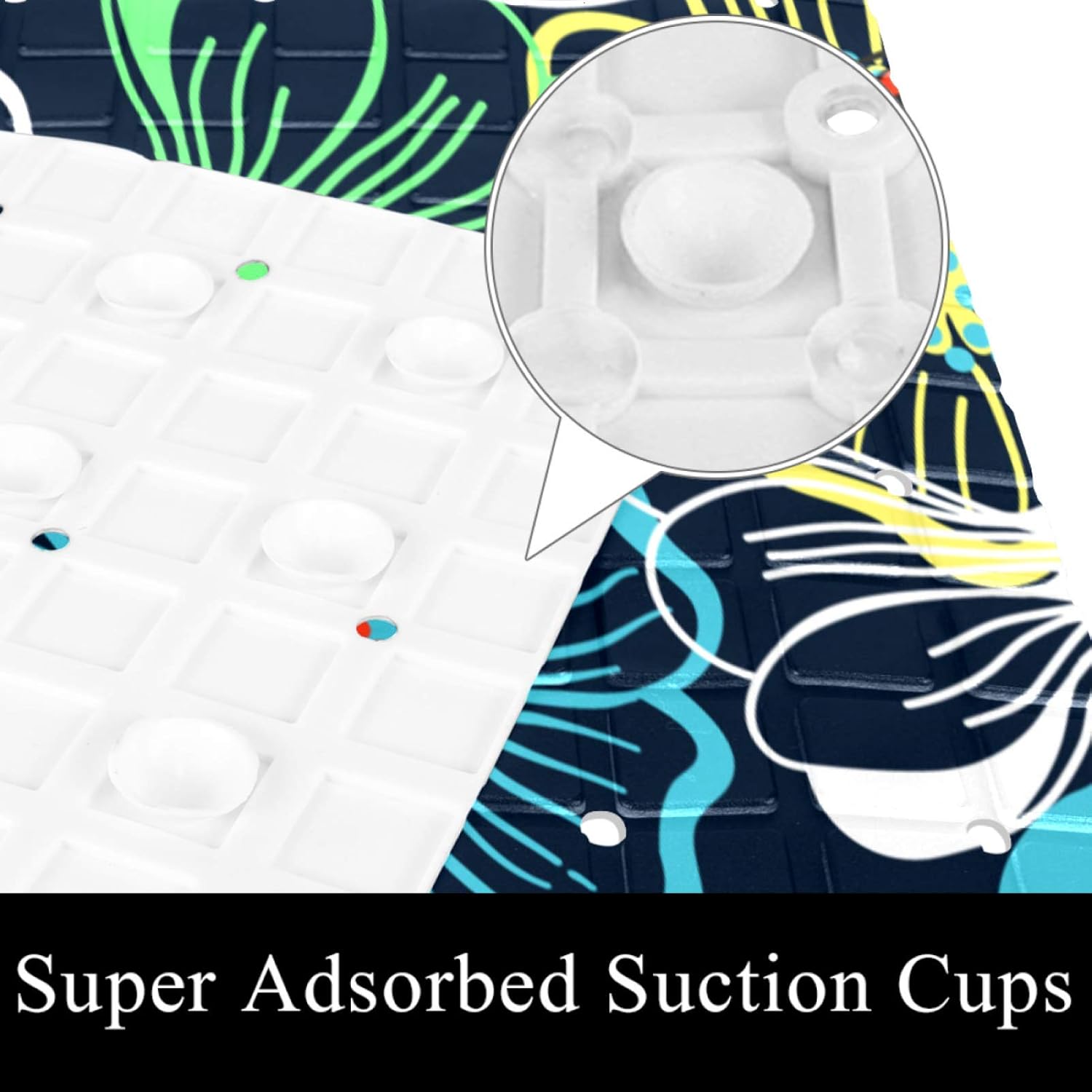 Bath Tub Shower Mat 14.7 x 26.9 inches Bold Colorful Large Floral Flower Pattern Print with Suction Anti Slip Stripes-Strong Grip Suction Cups for Smooth/Non-Textured Tubs, Marble Floors : Home & Kitchen