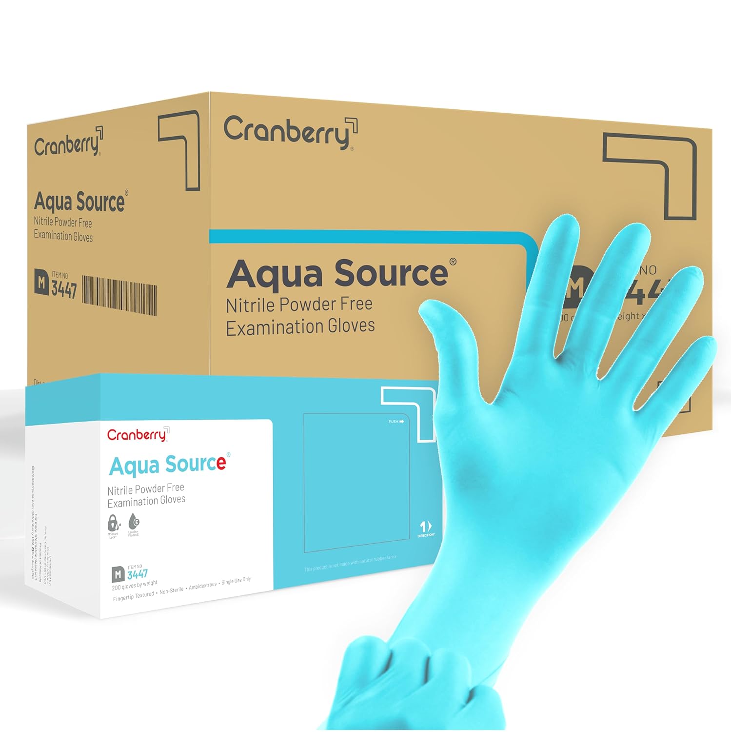 Cranberry USA Cranberry Aqua Source Nitrile Exam Gloves, Case of 2000, Medium, Aqua, Lanolin & Vitamin E, 4.0 Mil