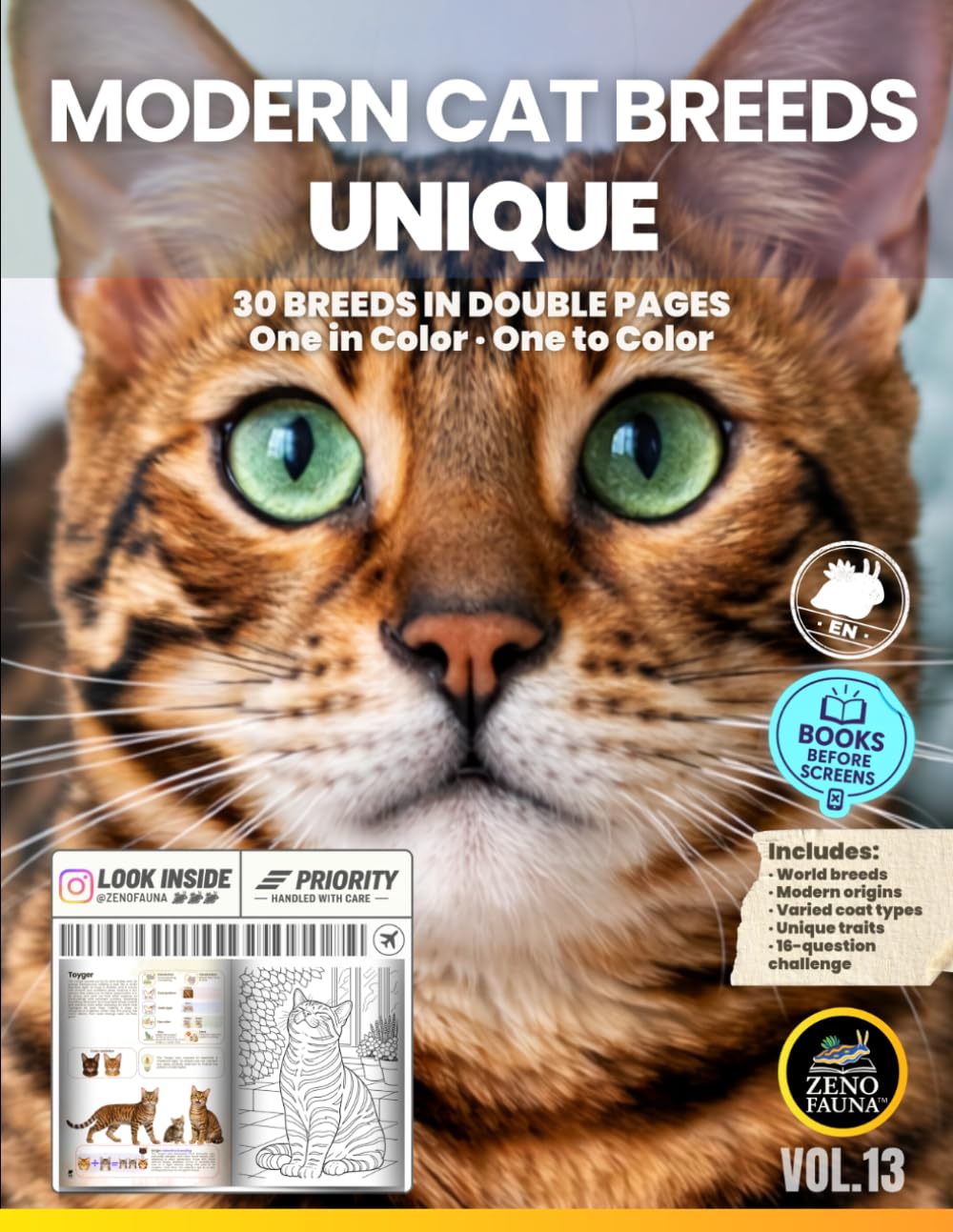 Cats: Modern Cat Breeds – Unique: 30 Breeds in Double Pages | One in Color and One to Color (Unique Animals)